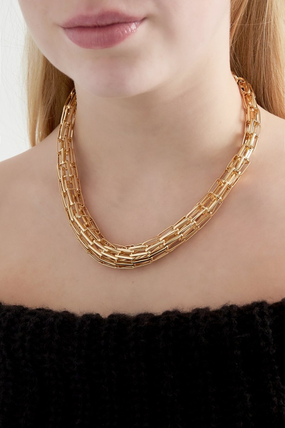 Yehwang Halskette, Statement Kragenkette im Netz-Optik Goldfarben