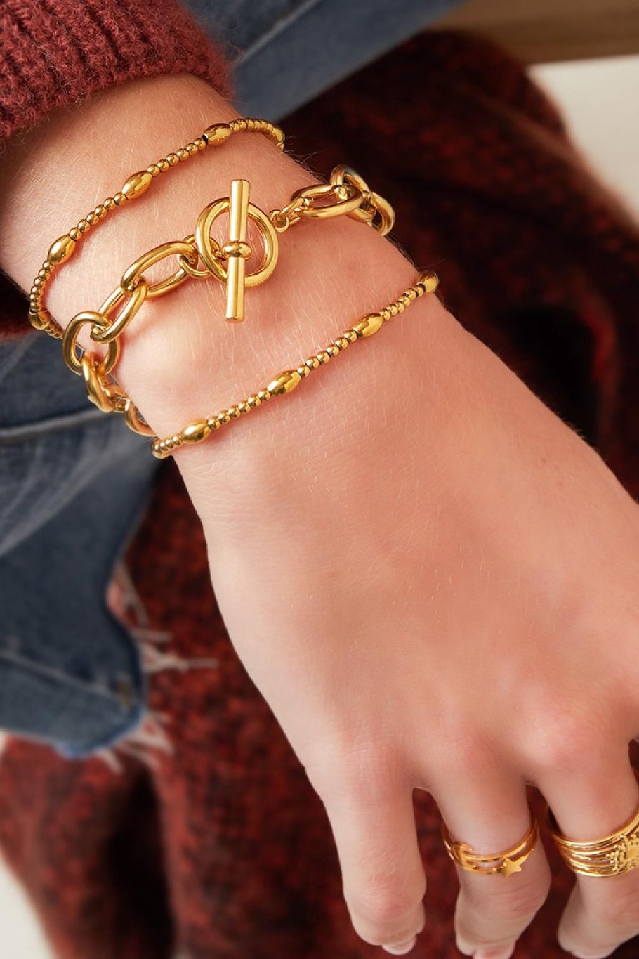 Yehwang Armband, klobige Gliederarmband in Goldfarben