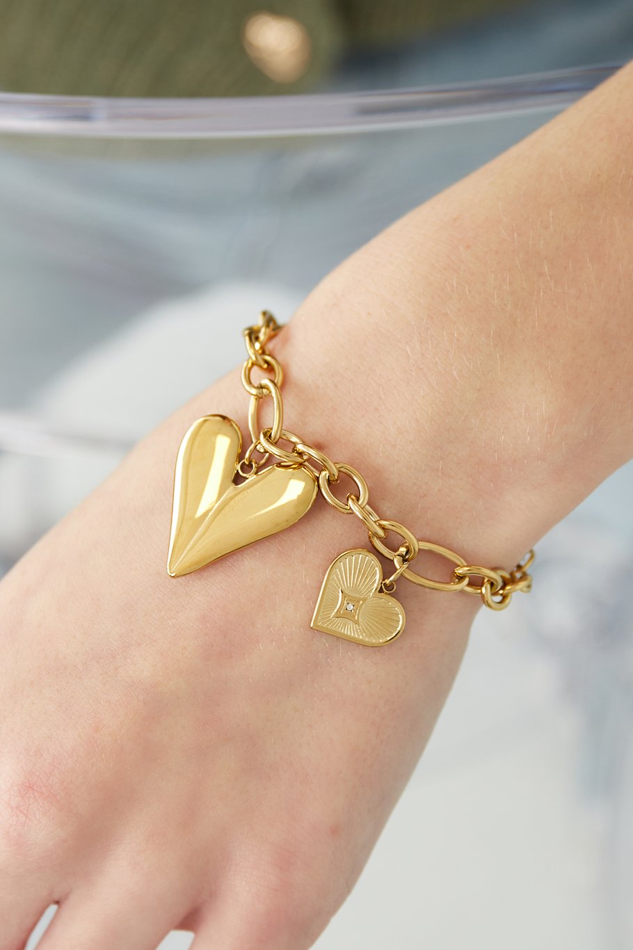 Yehwang Armband, Charm-Armband Dreifachherz in Goldfarben