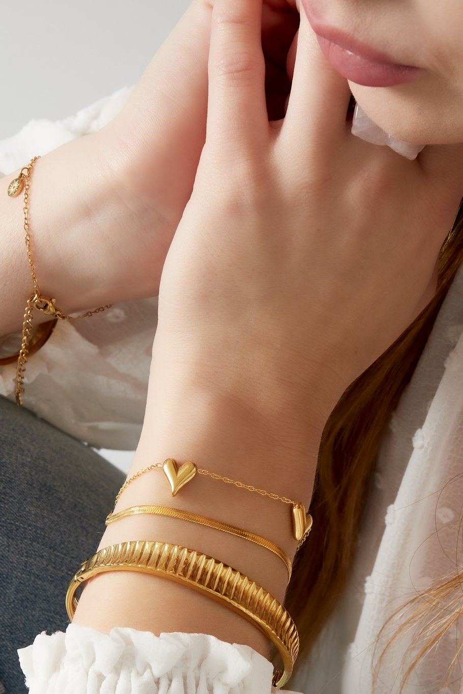 Yehwang Armband, Doppelarmband Herz an Herz Armband Goldfarben