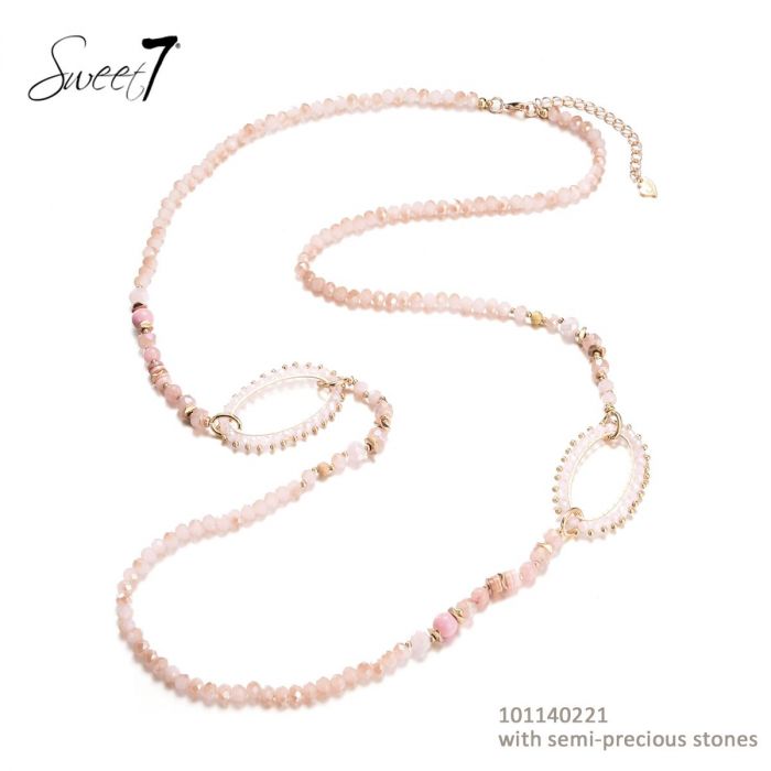 Sweet7 Halskette Langkette Blassrosa, mit große Elemente in Rosa