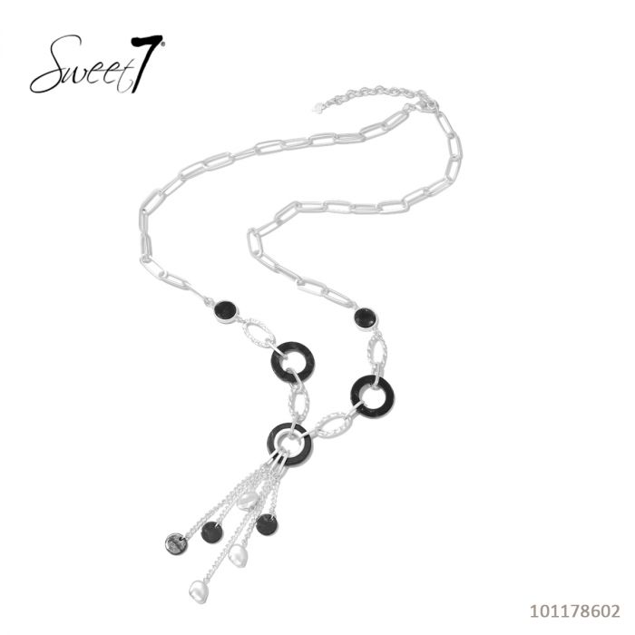 Sweet7 Halskette Langkette Matt silberfarben mit Schwarze Elemente