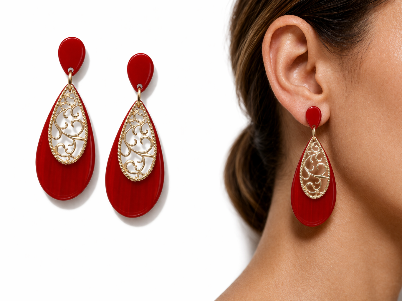 Biba Ohrringe ohrhänger Acryl goldfarbenes Ornament Farben nickelfrei