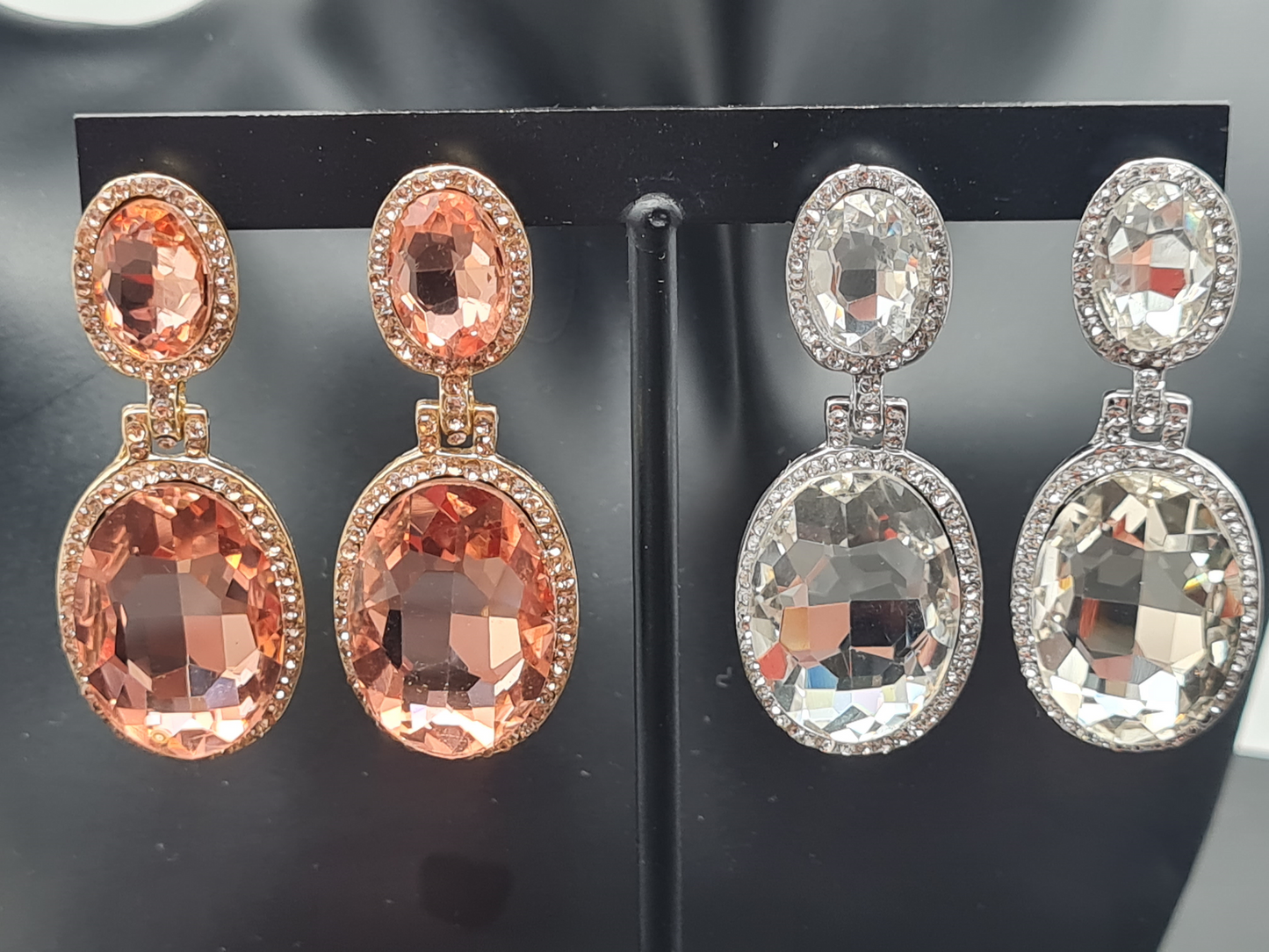Michelle Bijou, Ohrringe, Ohrhänger mit Strass-Anhänger Rosa und Silberfarben