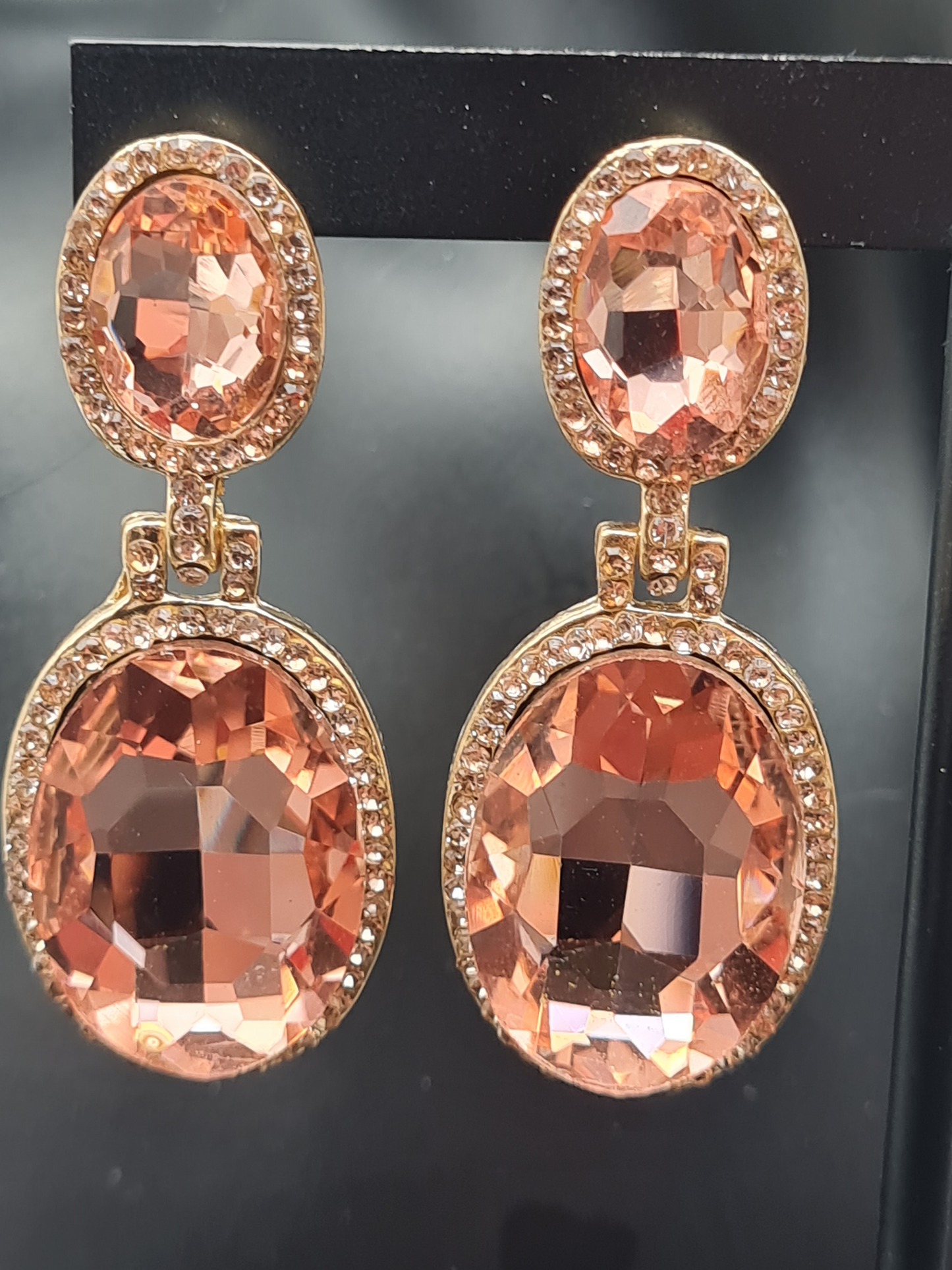 Michelle Bijou, Ohrringe, Ohrhänger mit Strass-Anhänger Rosa und Silberfarben