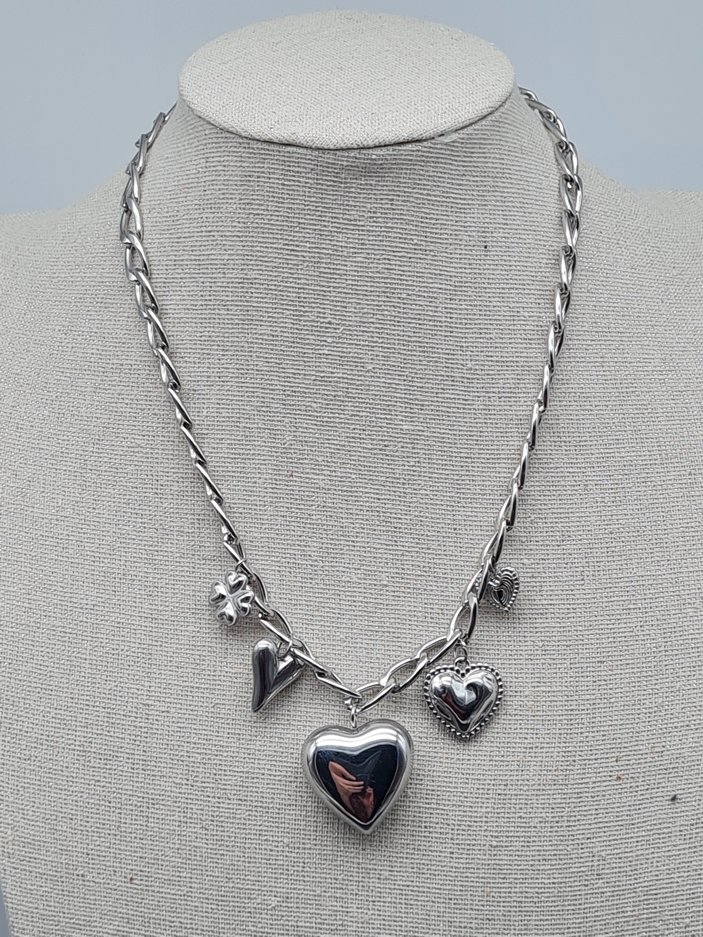 Michelle Bijou, Halskette mit Charms, Silberfarben, Herz, Glücksklee
