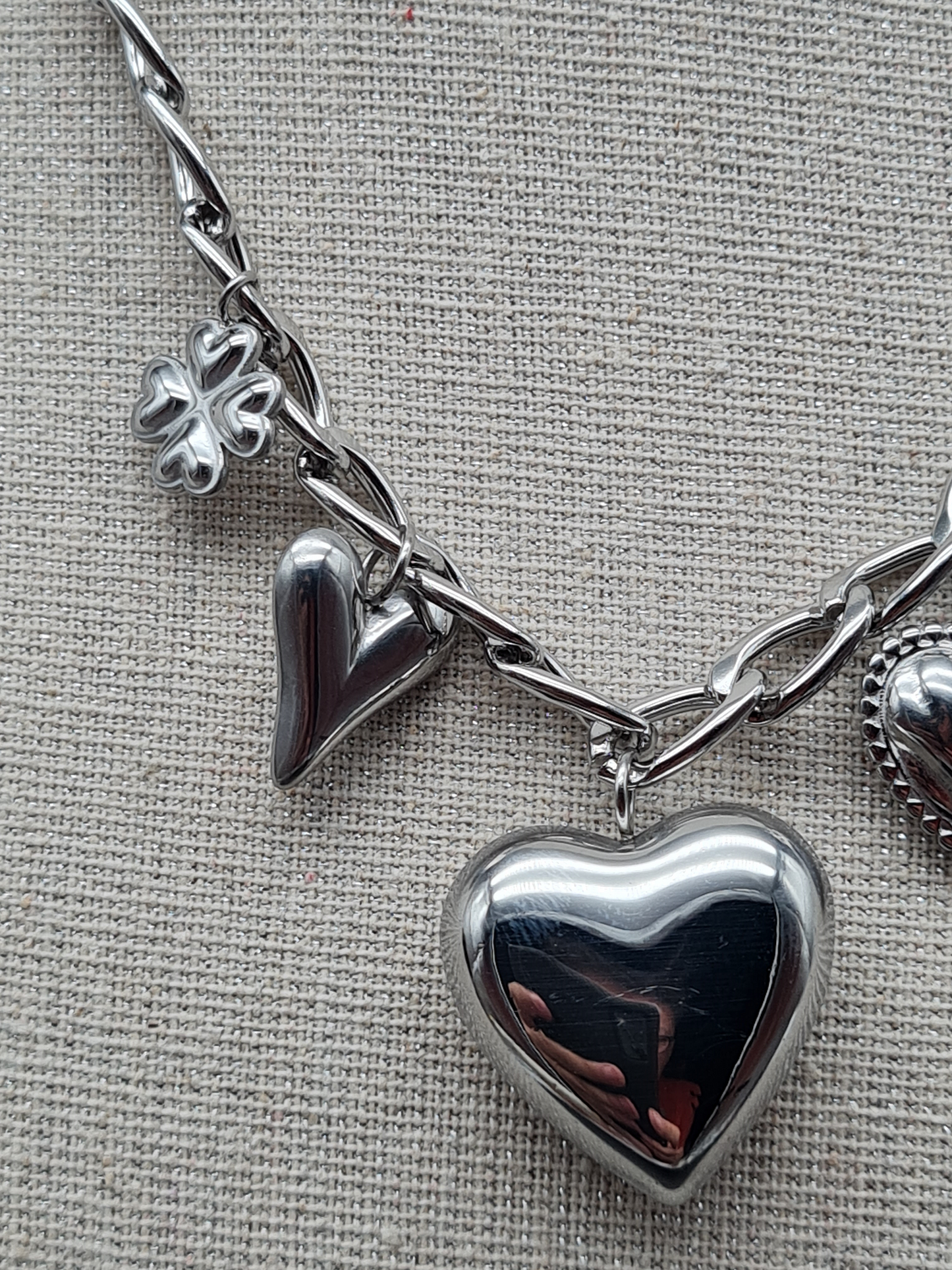 Michelle Bijou, Halskette mit Charms, Silberfarben, Herz, Glücksklee