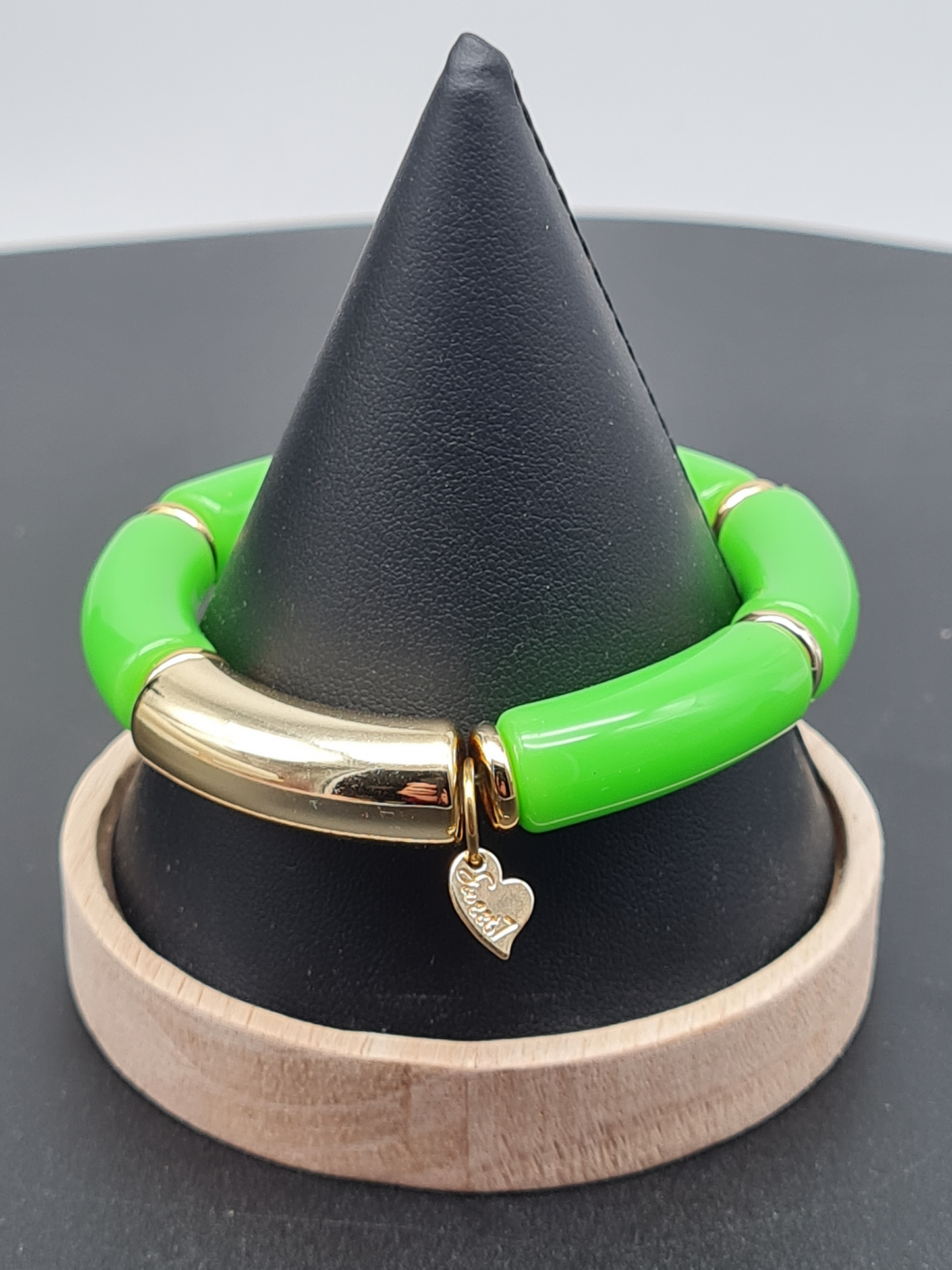 Sweet 7, Armband, elastisch, grün und goldene Elemente