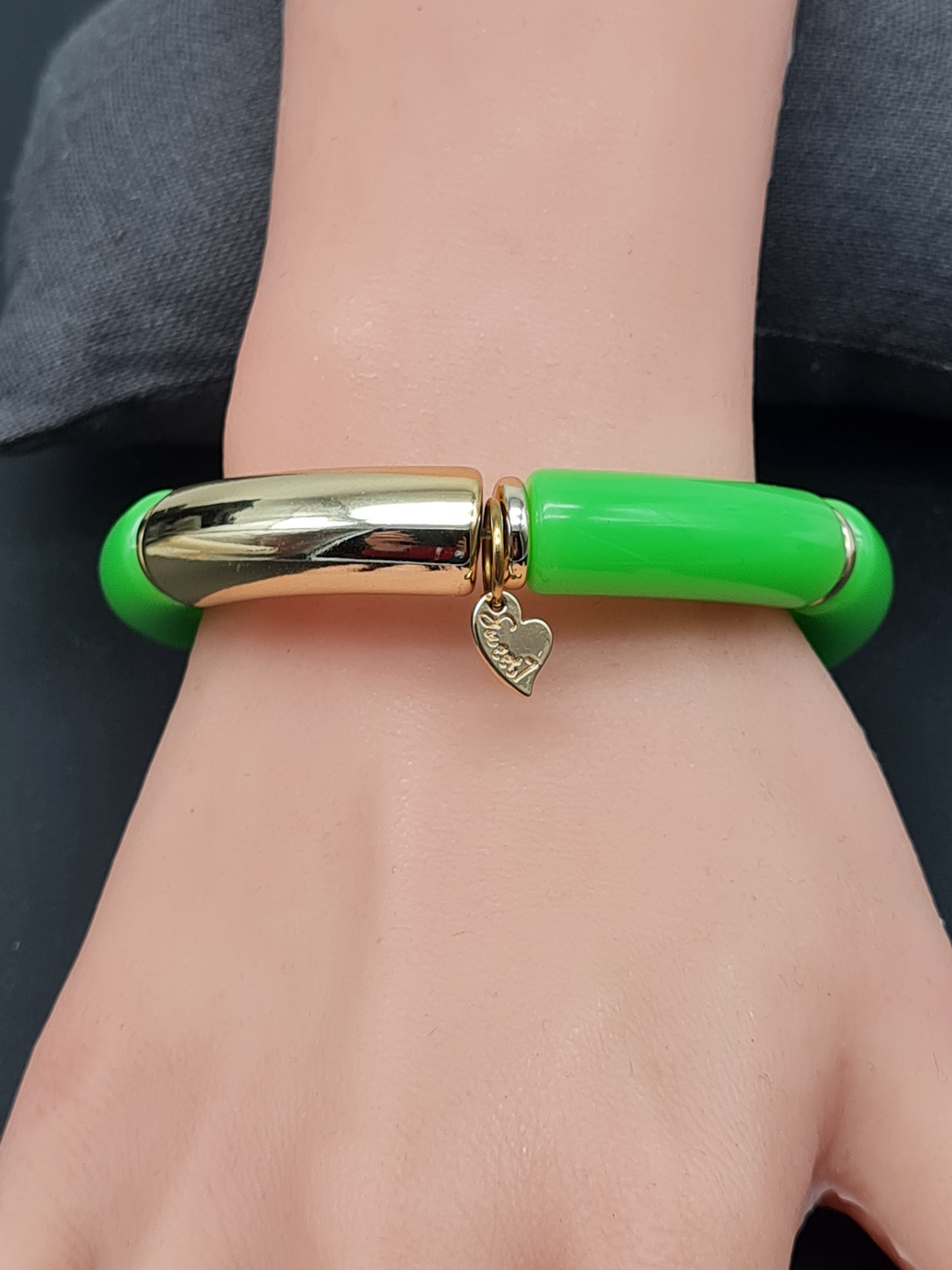 Sweet 7, Armband, elastisch, grün und goldene Elemente