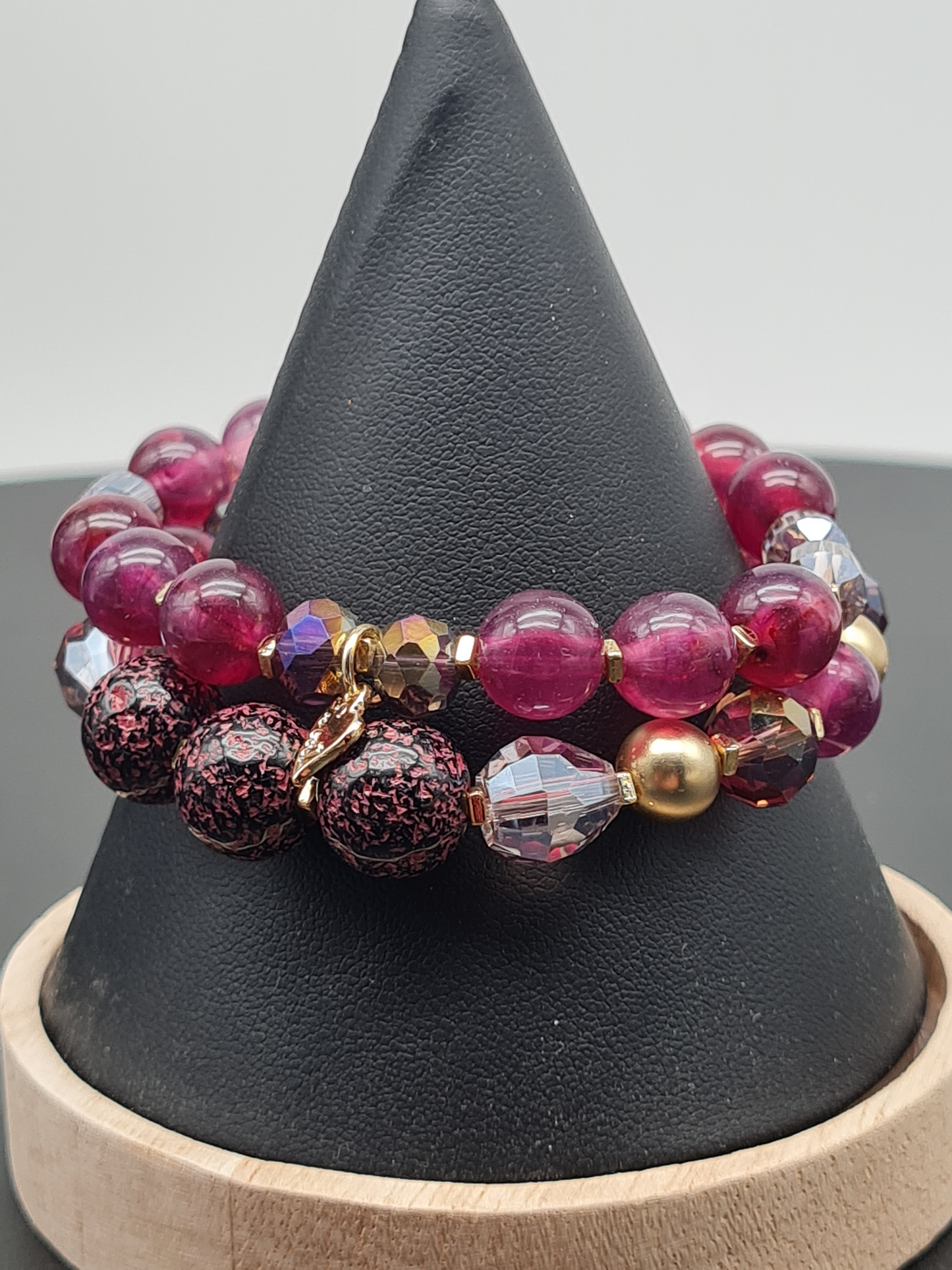 Sweet 7, Armband, elastisch, Lila-rote Töne 2er Set
