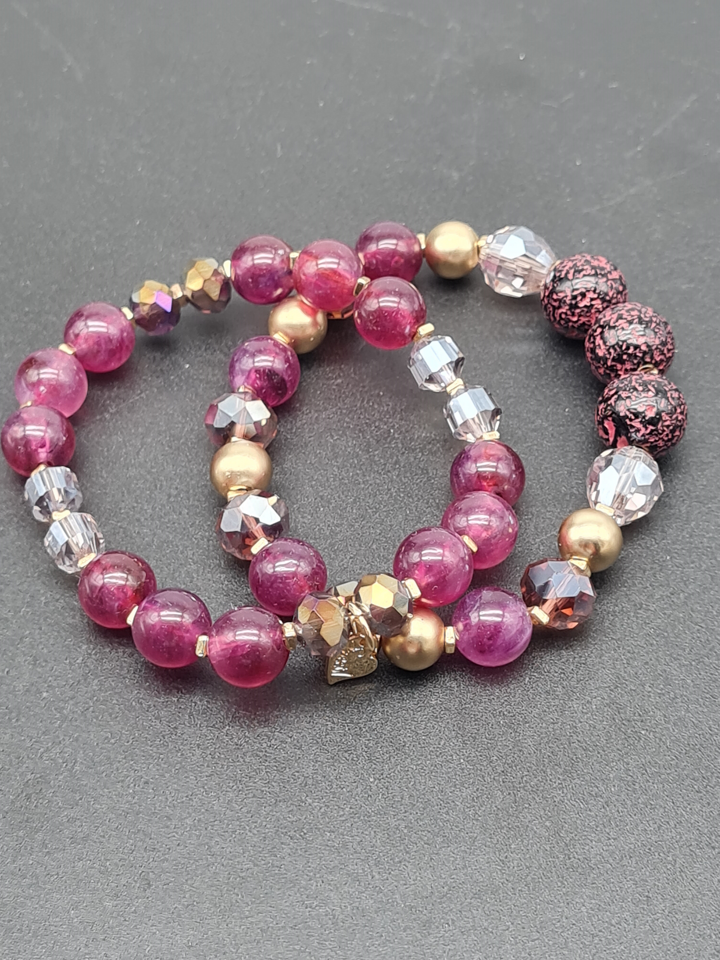 Sweet 7, Armband, elastisch, Lila-rote Töne 2er Set