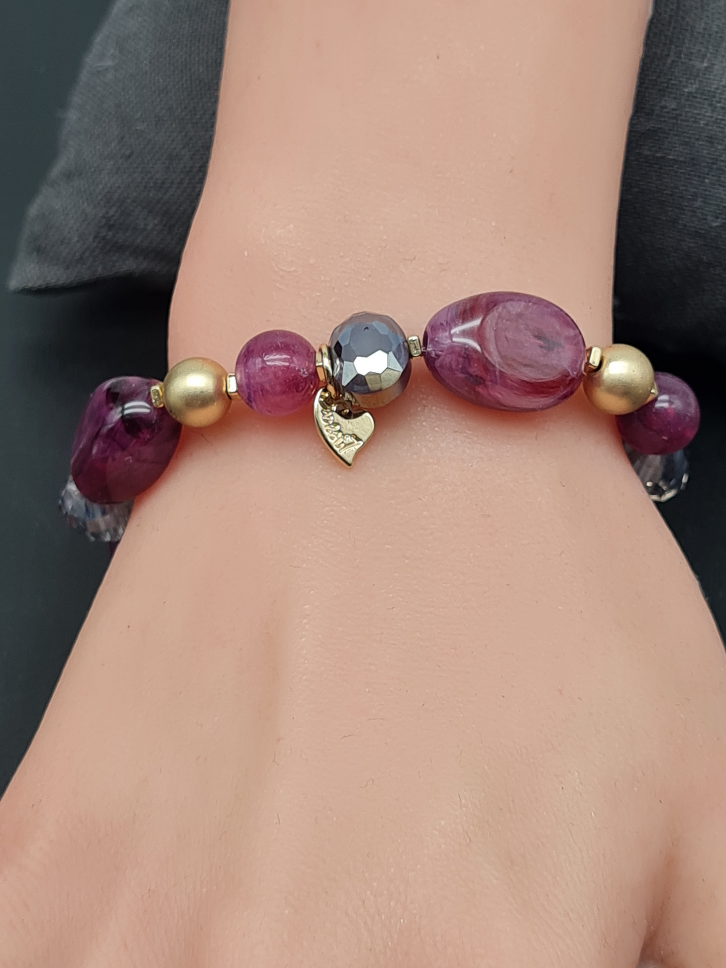 Sweet 7, Armband, elastisch, Weinrot-Lila Töne, Elegant, Stilvoll