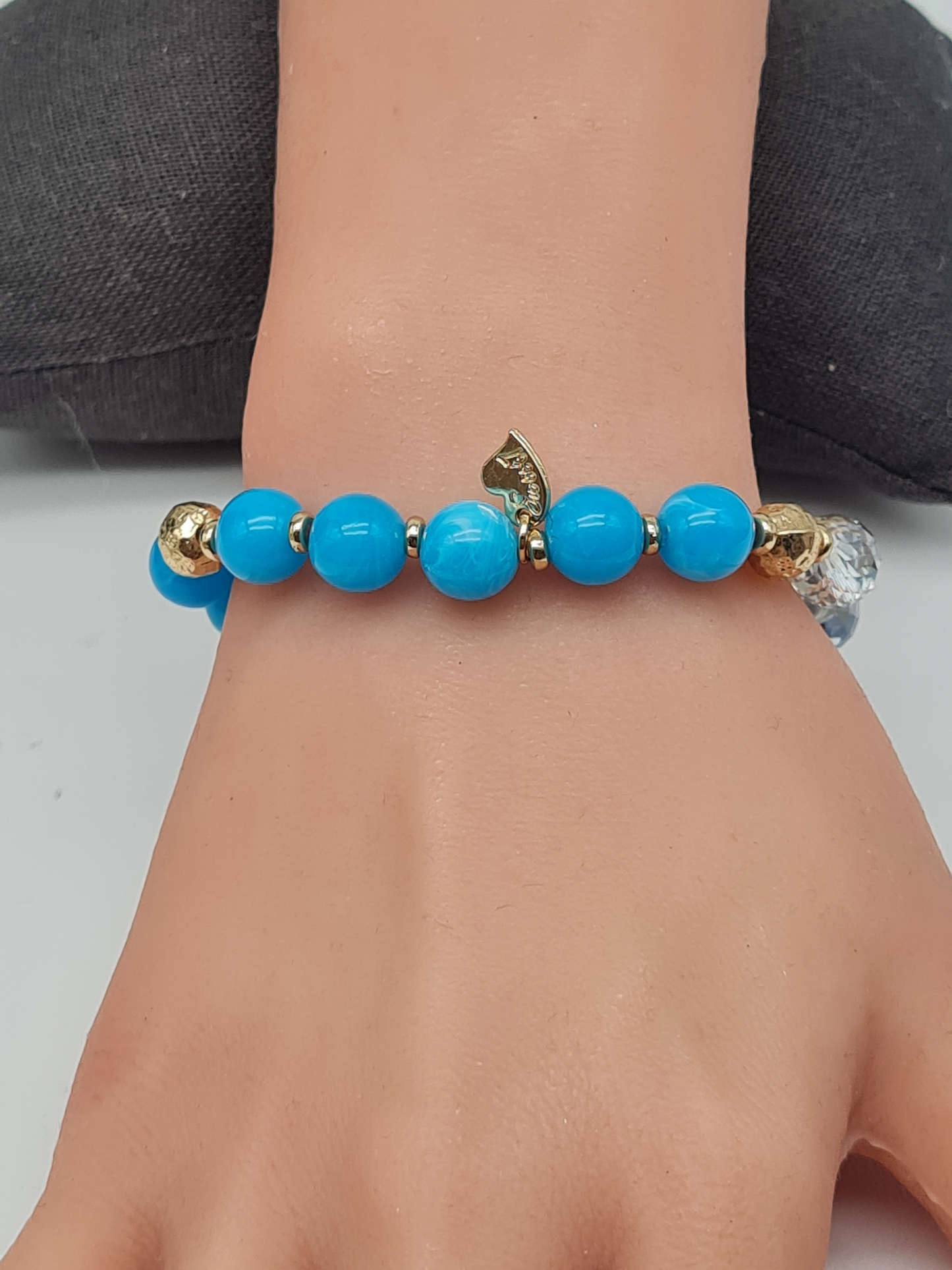 Sweet 7, Armband, elastisch, Blau, Gold und Transparent