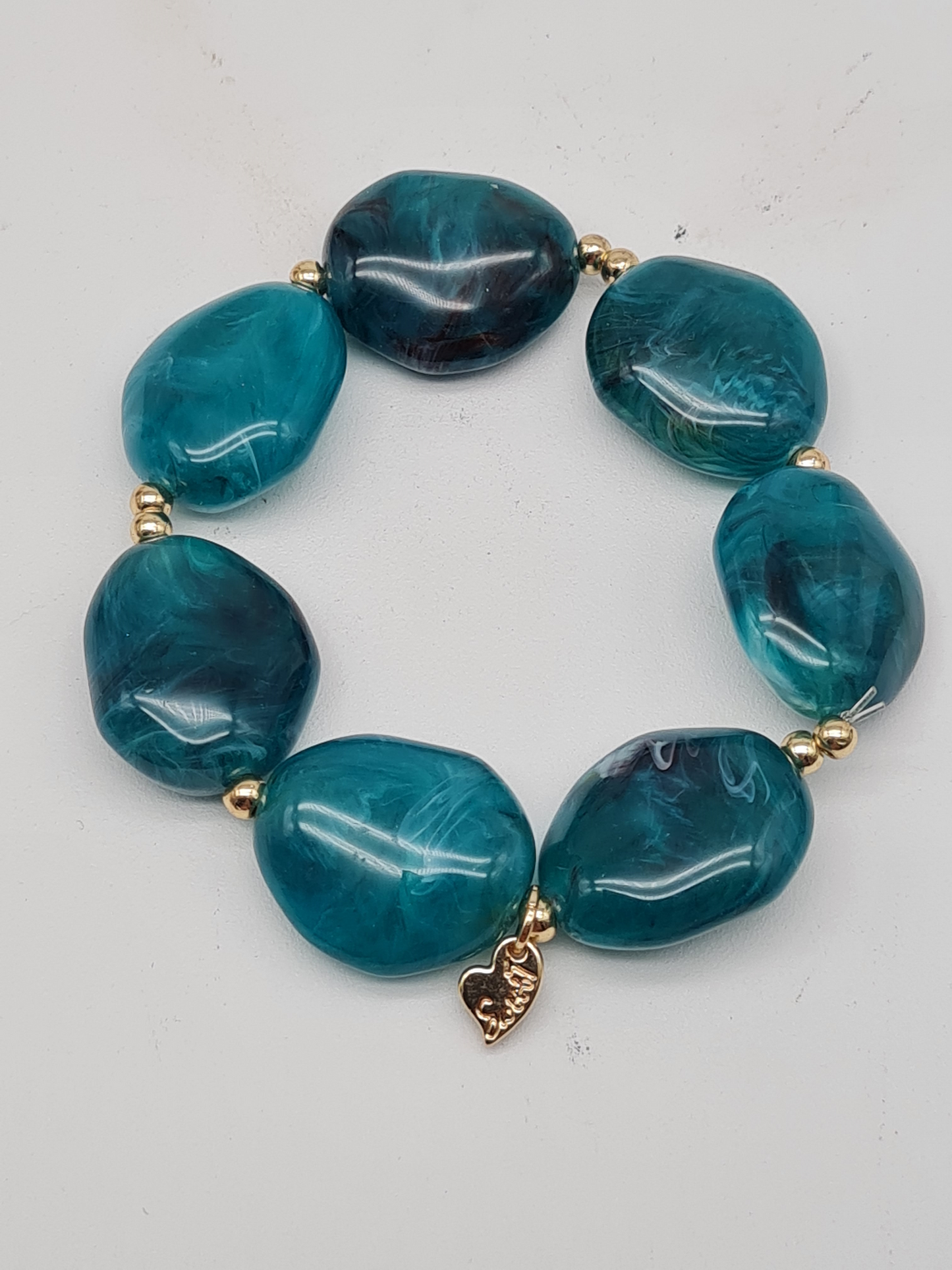 Sweet 7, Armband, elastisch, Grün Marmor-Look, Big Beads