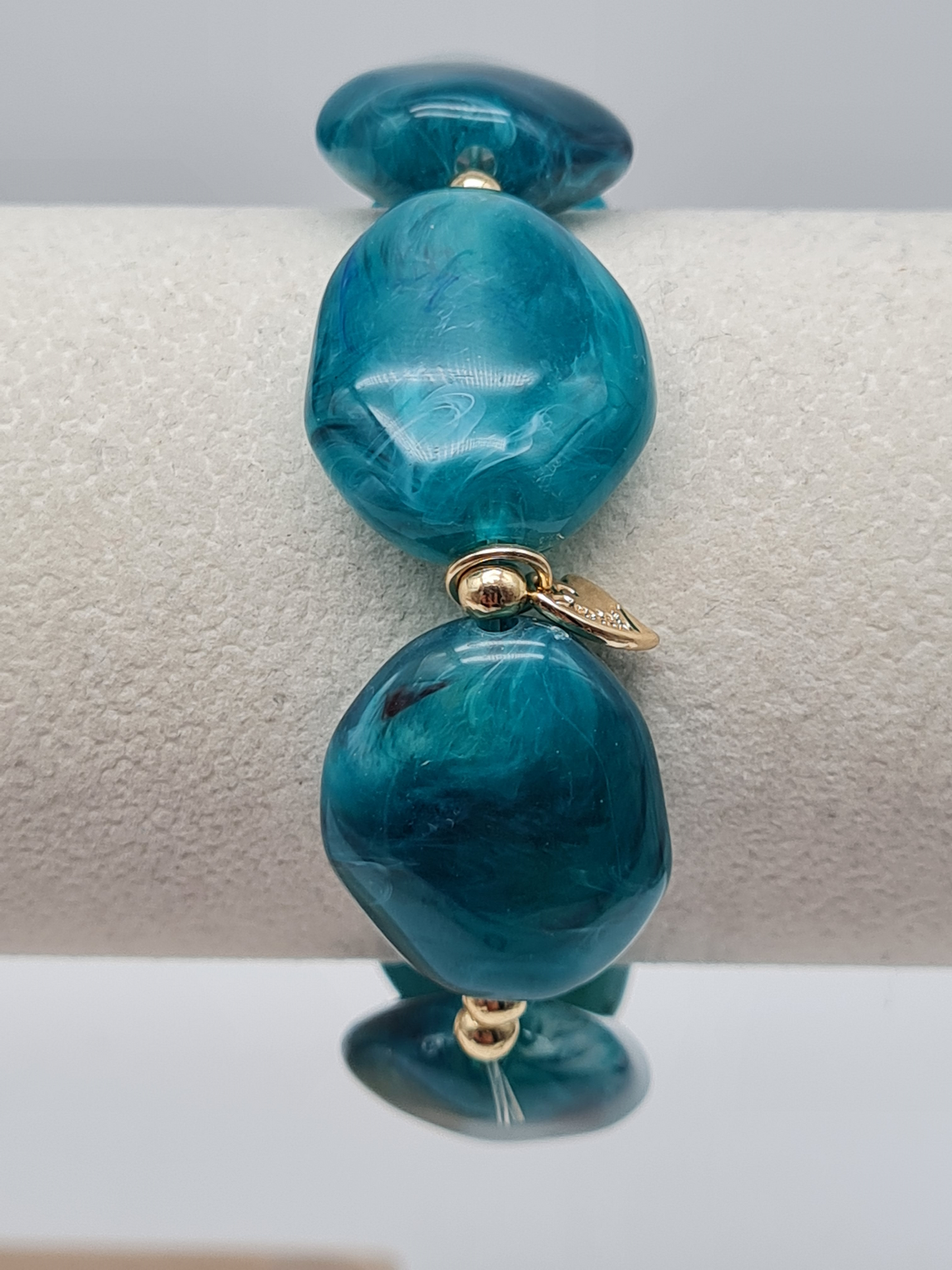 Sweet 7, Armband, elastisch, Grün Marmor-Look, Big Beads