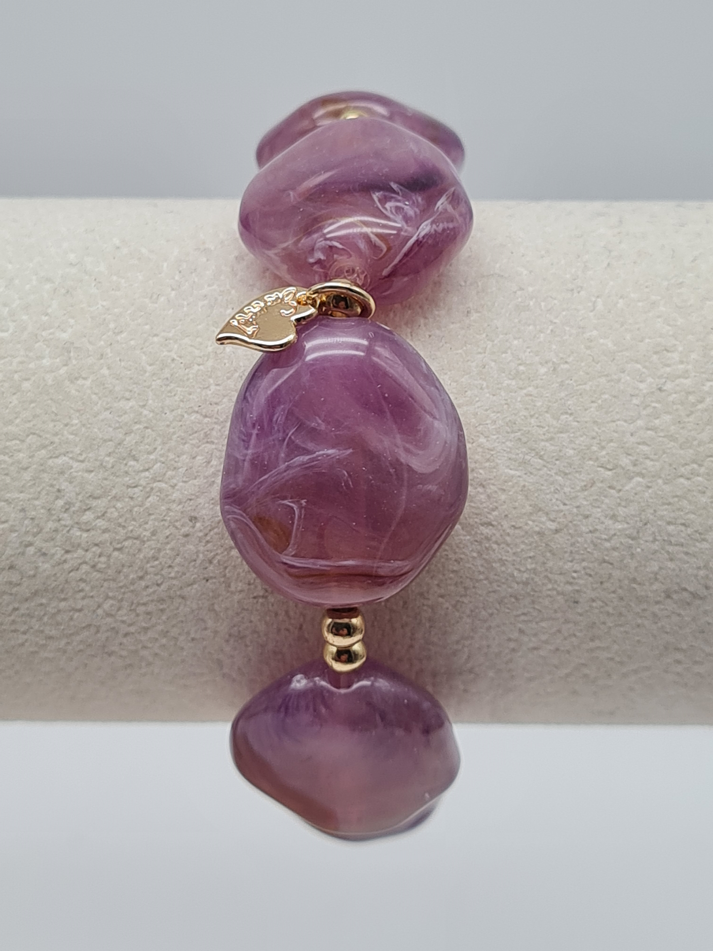 Sweet 7, Armband, elastisch, Lila Marmor-Look, Big Beads