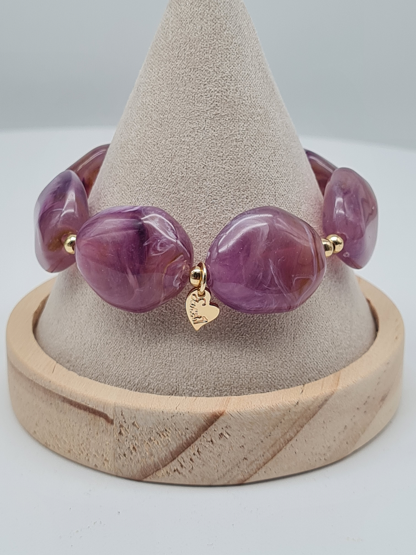 Sweet 7, Armband, elastisch, Lila Marmor-Look, Big Beads