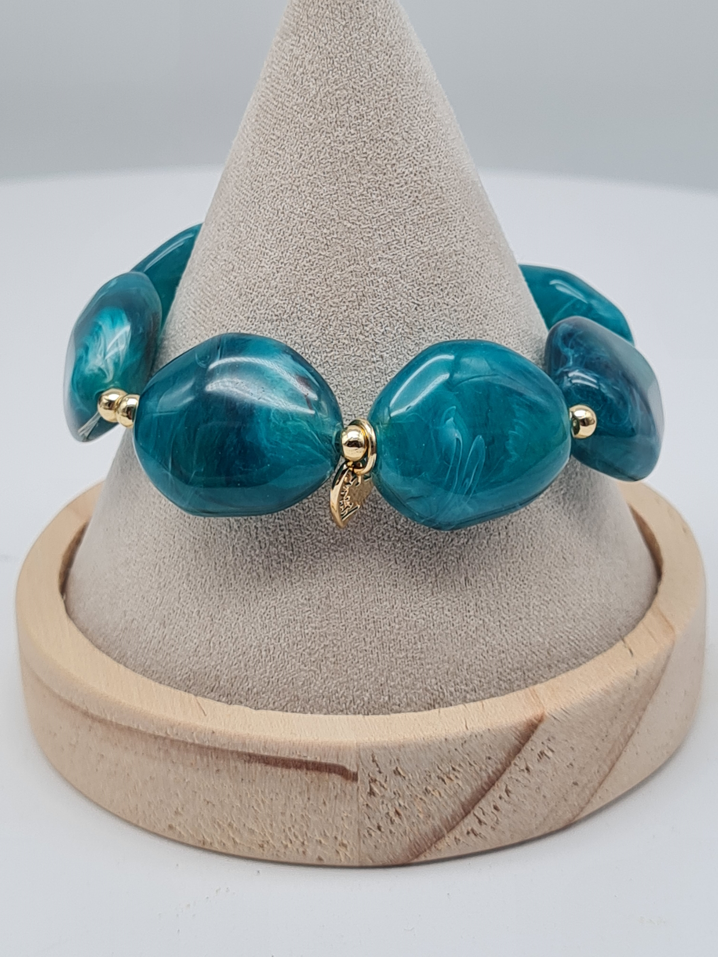 Sweet 7, Armband, elastisch, Grün Marmor-Look, Big Beads
