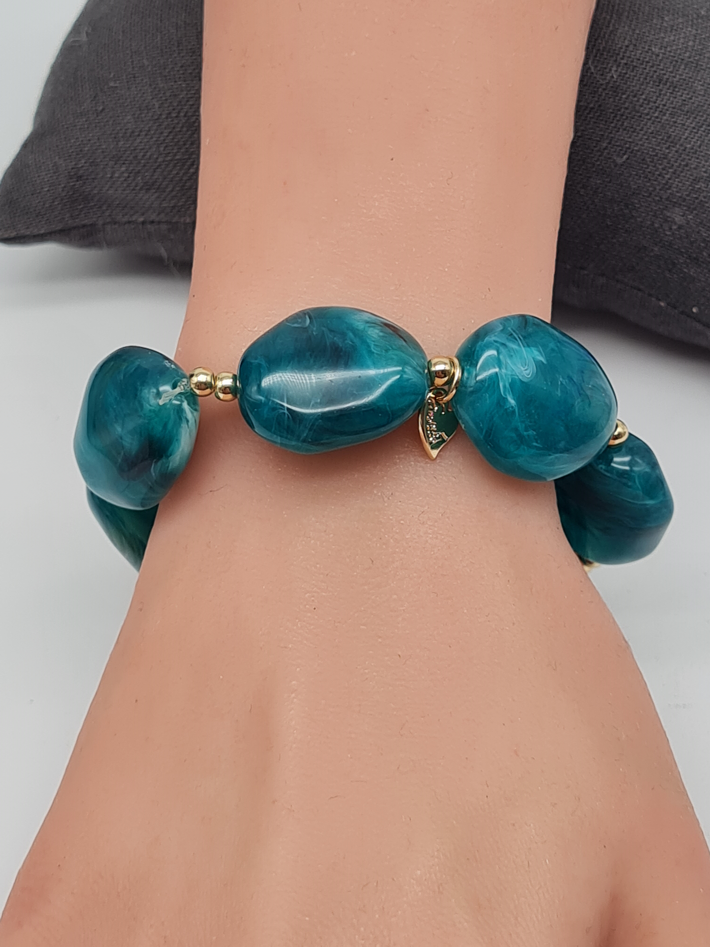 Sweet 7, Armband, elastisch, Grün Marmor-Look, Big Beads