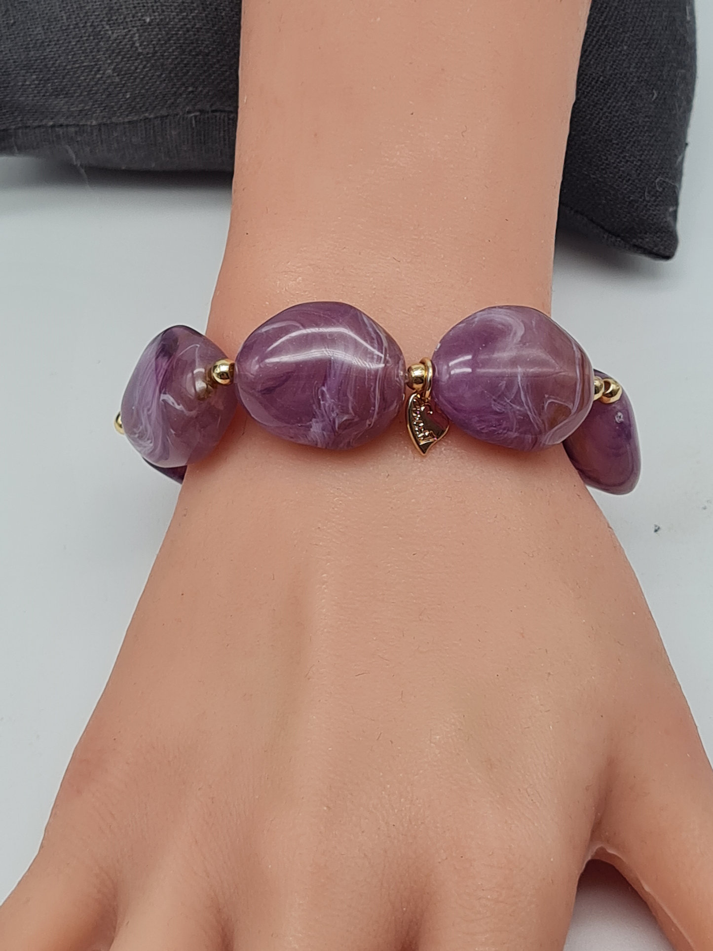Sweet 7, Armband, elastisch, Lila Marmor-Look, Big Beads