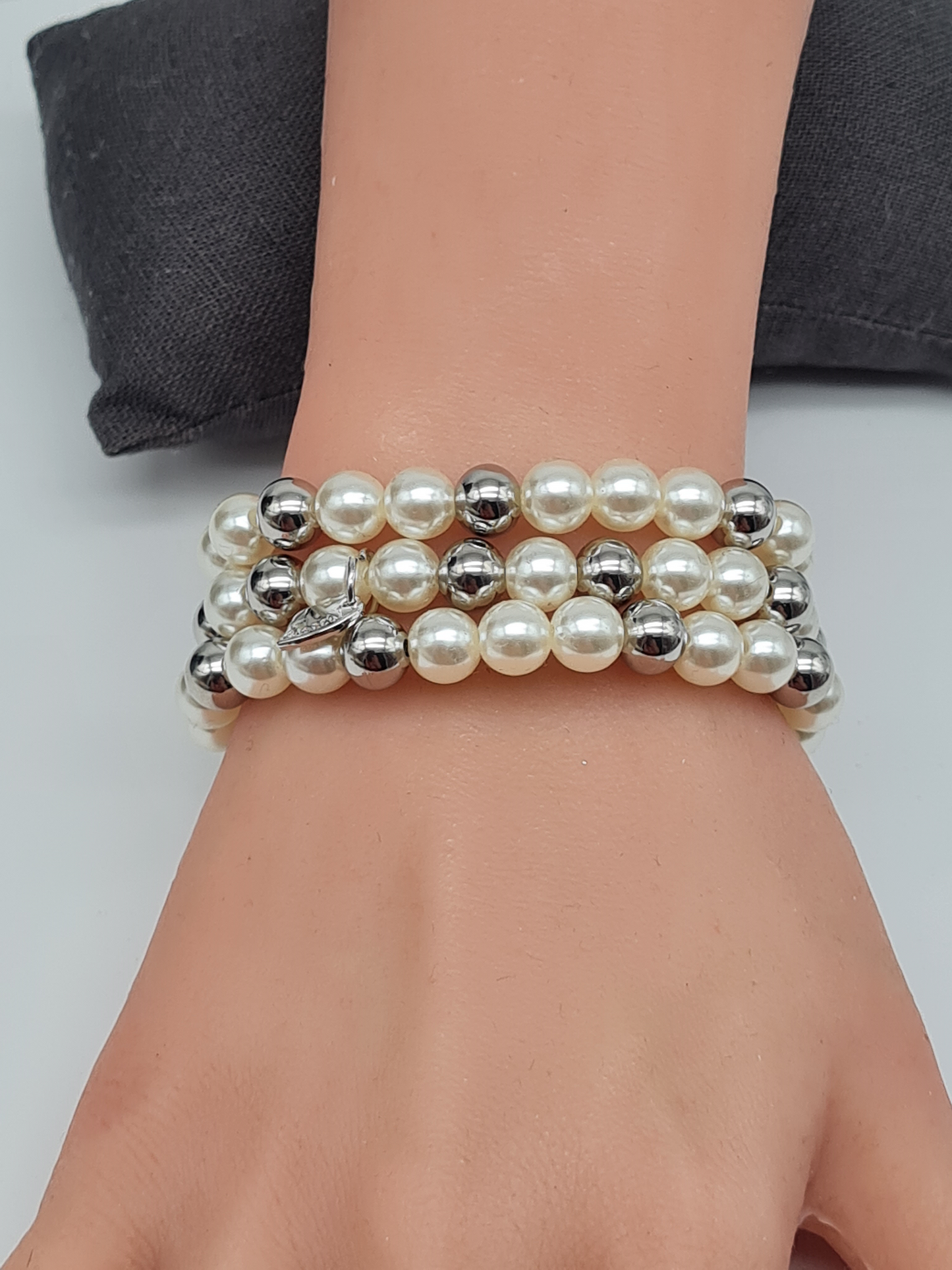 Sweet 7, Armband-Set, elastisch, Kunstperlen und Silberperlen