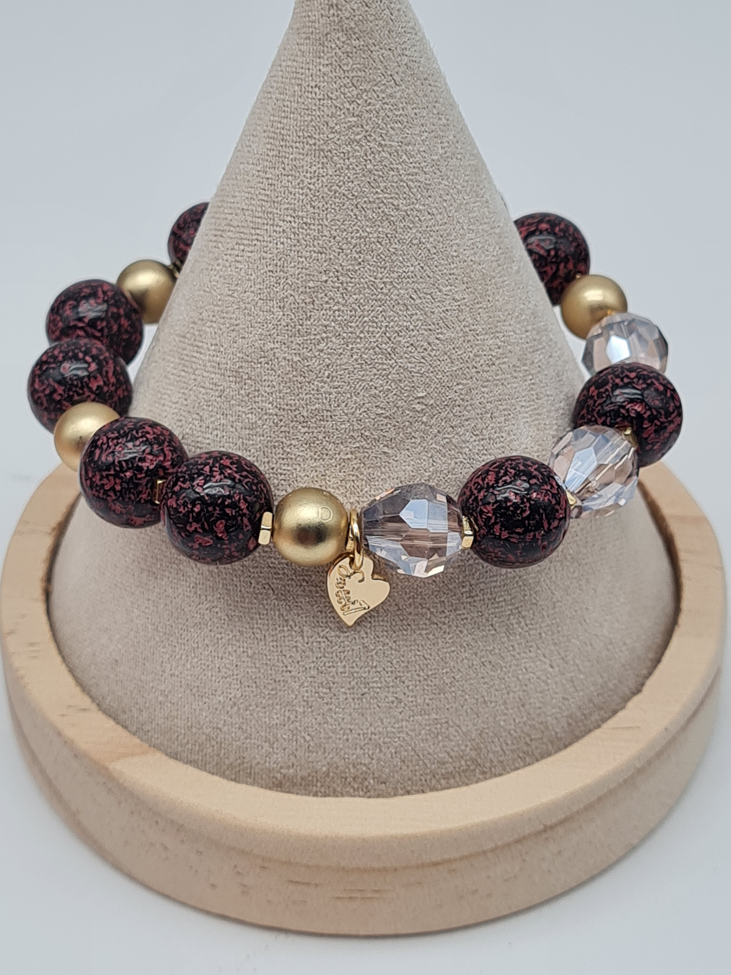 Sweet 7, Armband, elastisch, Lila-Schwarz mit goldene Perlchen