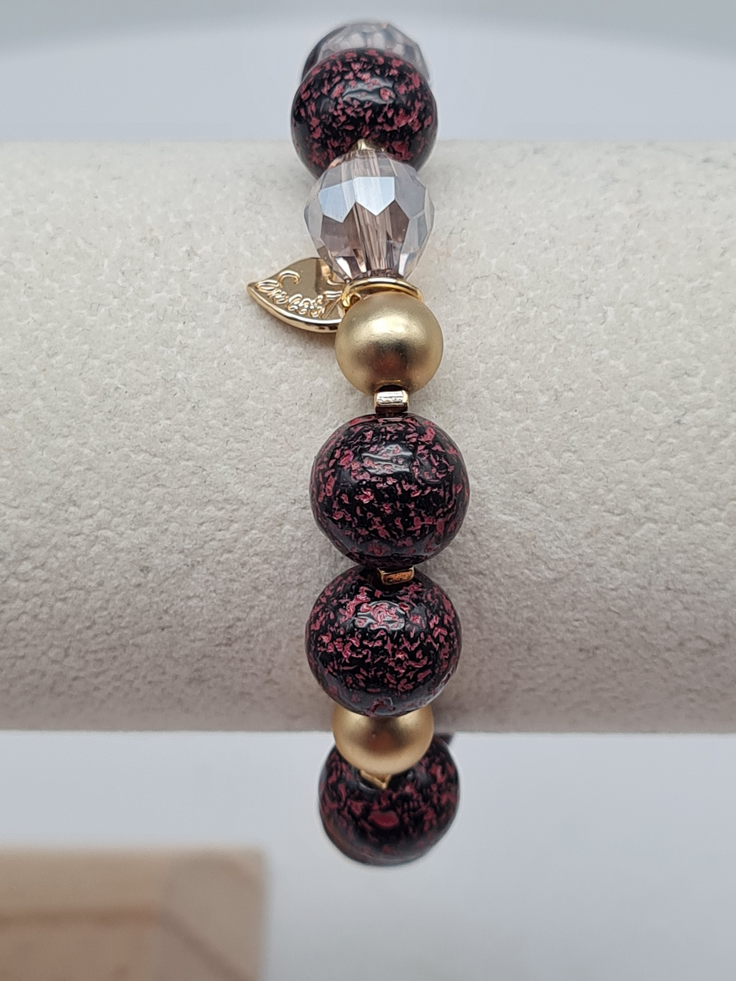 Sweet 7, Armband, elastisch, Lila-Schwarz mit goldene Perlchen