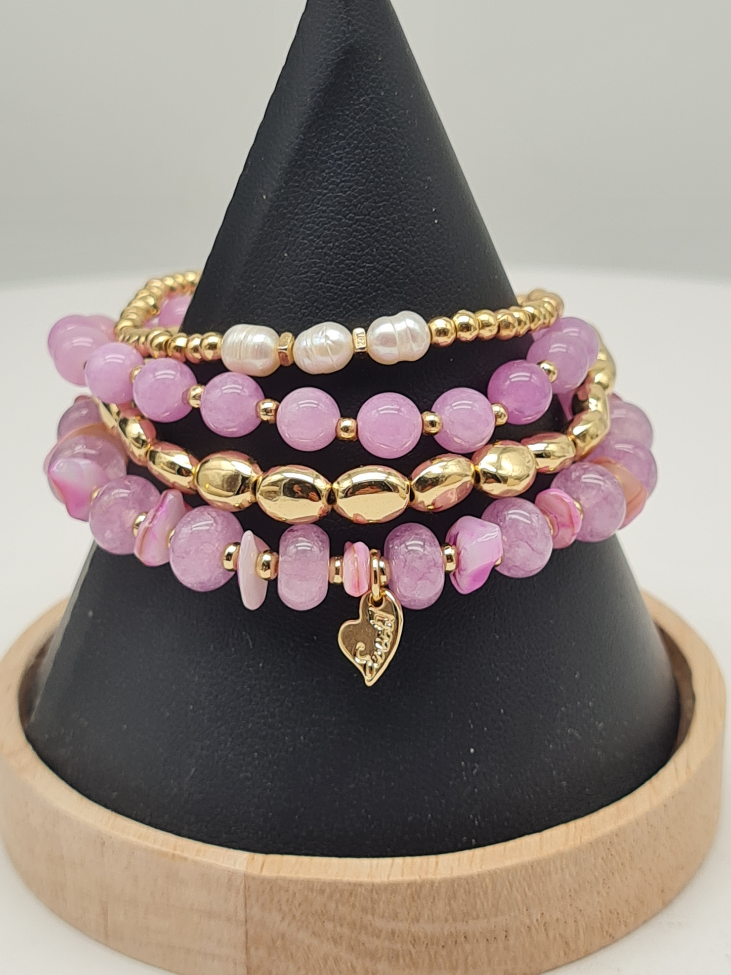 Sweet 7, Armband-Set, elastisch, Rosa und Gold, 4 Stück