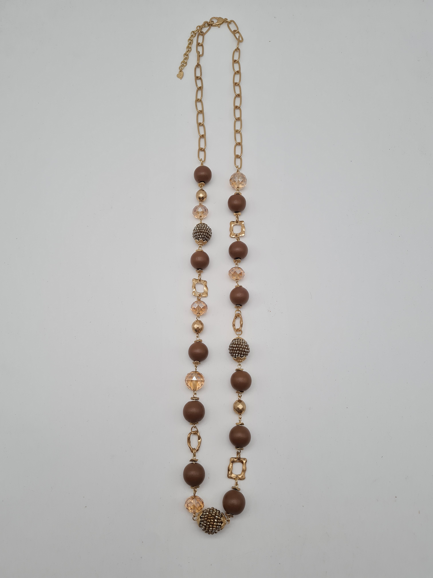 Sweet7 Halskette Langkette Haselnuss-Farbe und Matt-Goldene Elemente