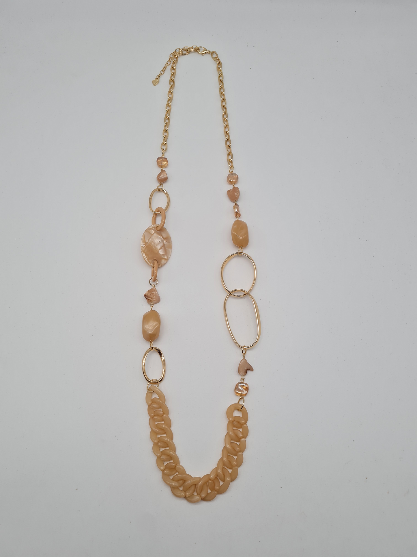 Sweet7 Halskette Langkette mit Blassrosa-beige Elemente