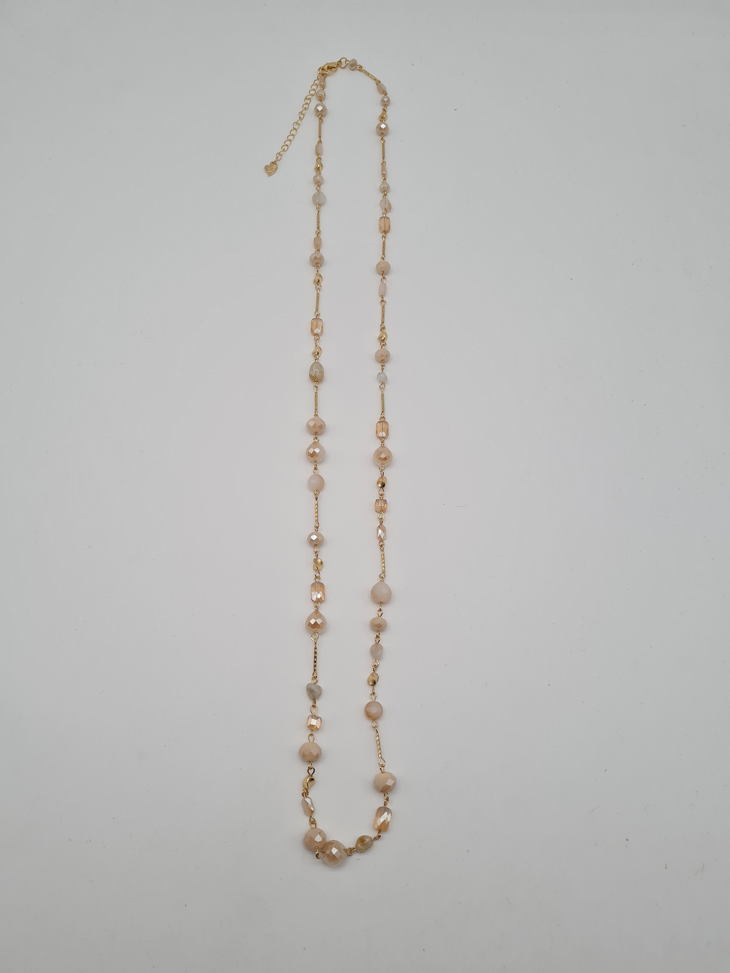 Sweet7 Halskette Langkette Gliederkette mit Blassrose und Beige Perlen