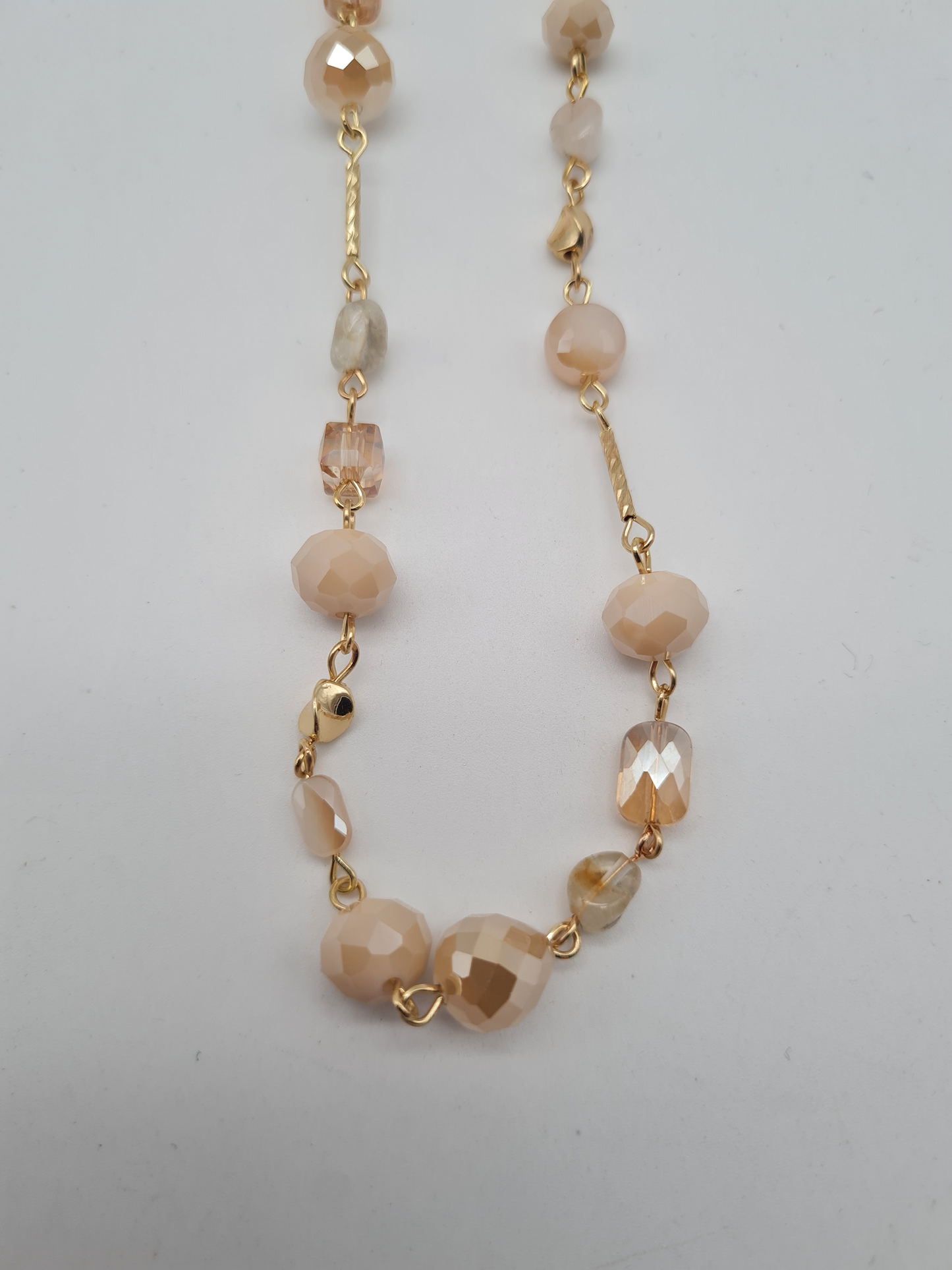 Sweet7 Halskette Langkette Gliederkette mit Blassrose und Beige Perlen