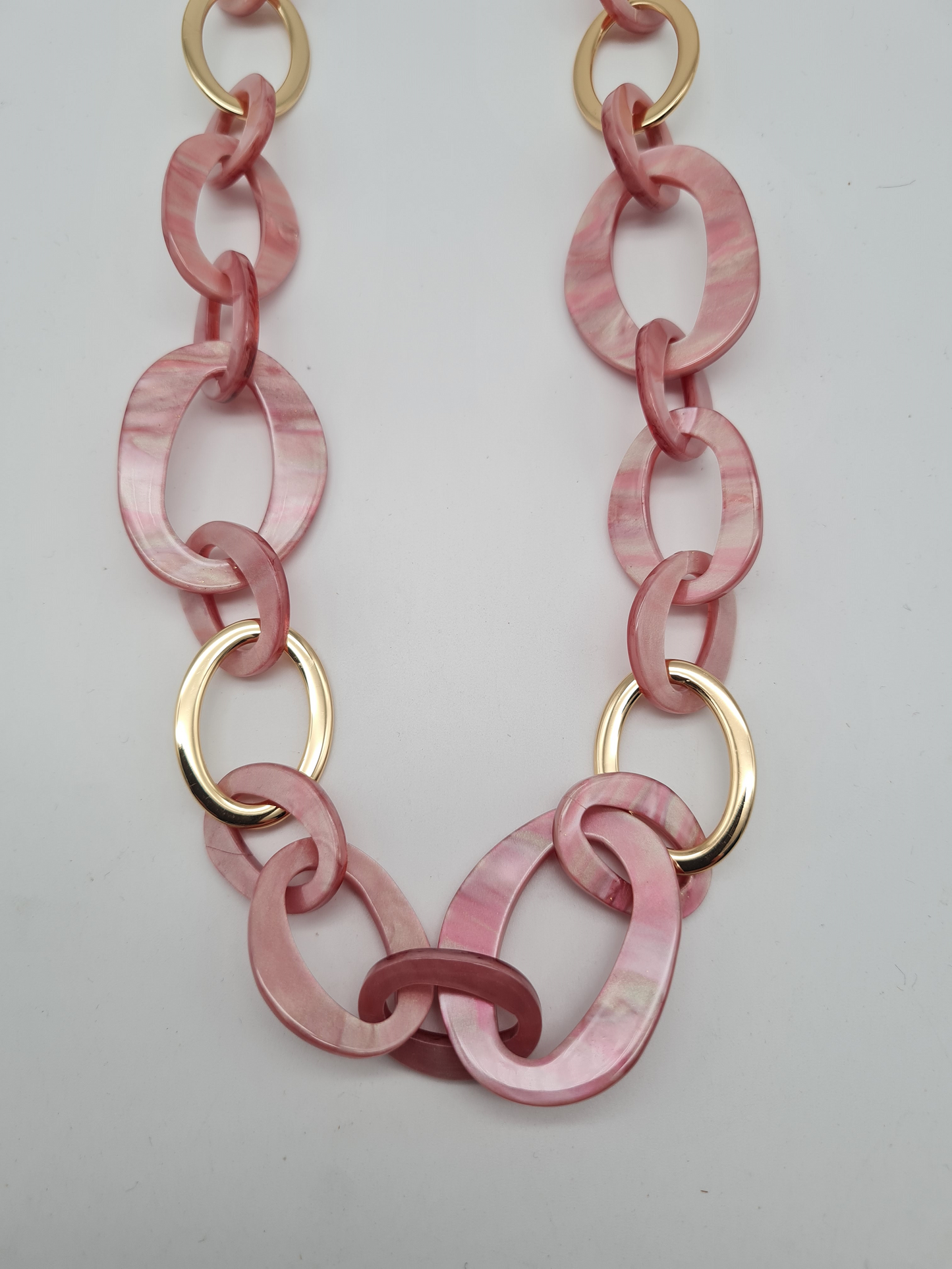 Sweet7 Halskette Langkette changierendes Pink und Goldene Elemente