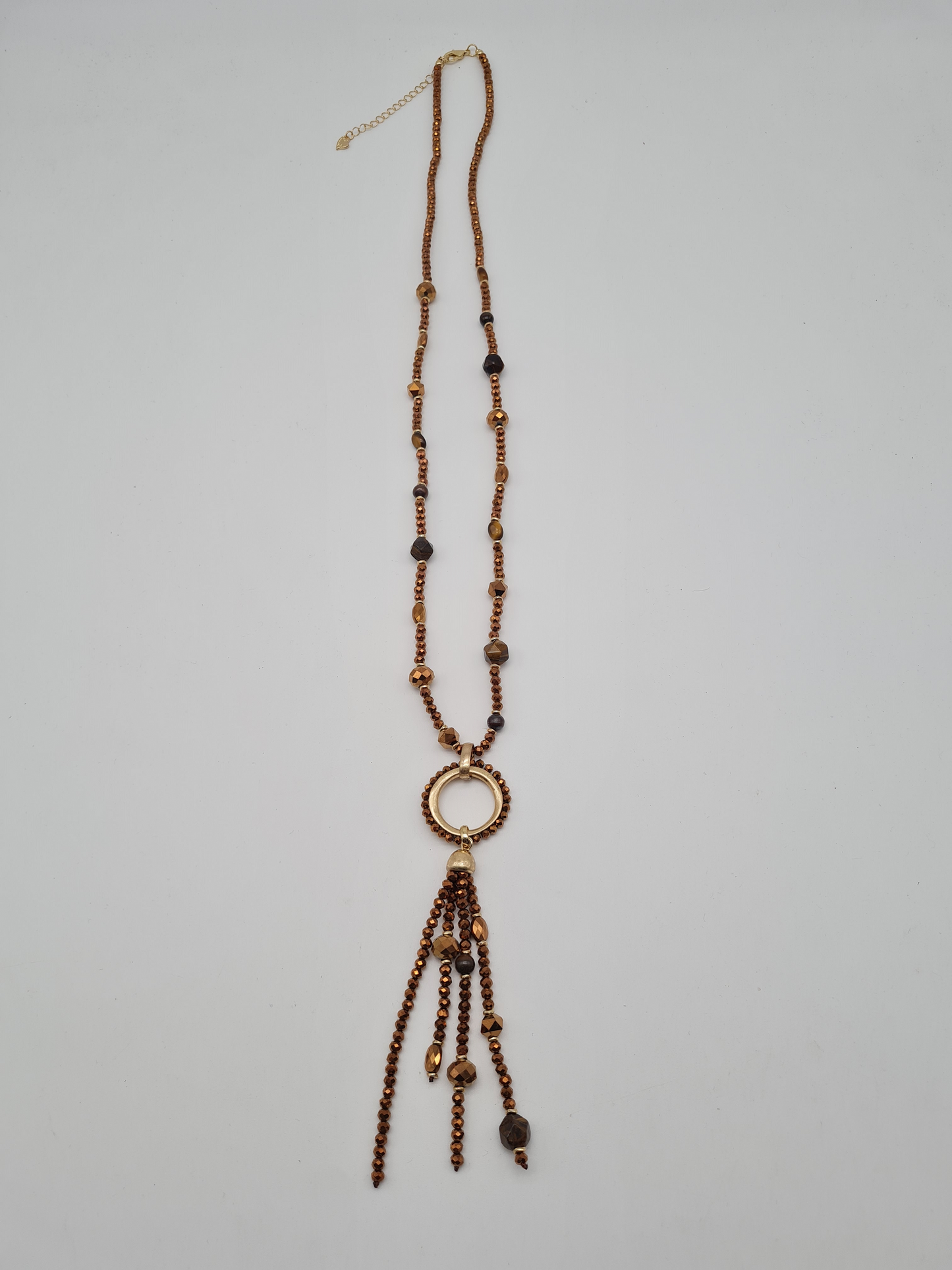 Sweet7 Halskette Langkette mit Anhänger mit Tiger-Eye Perlen