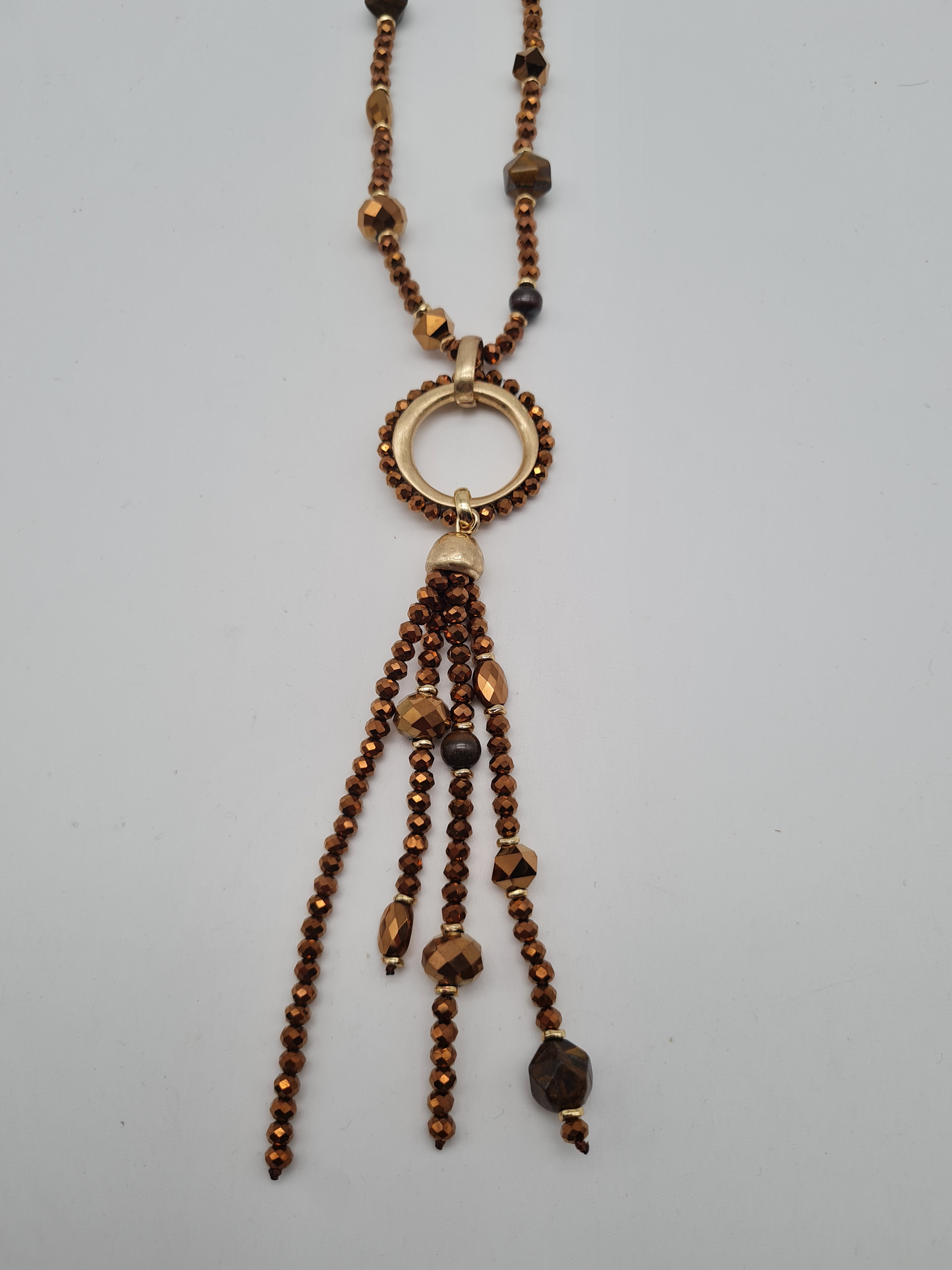 Sweet7 Halskette Langkette mit Anhänger mit Tiger-Eye Perlen