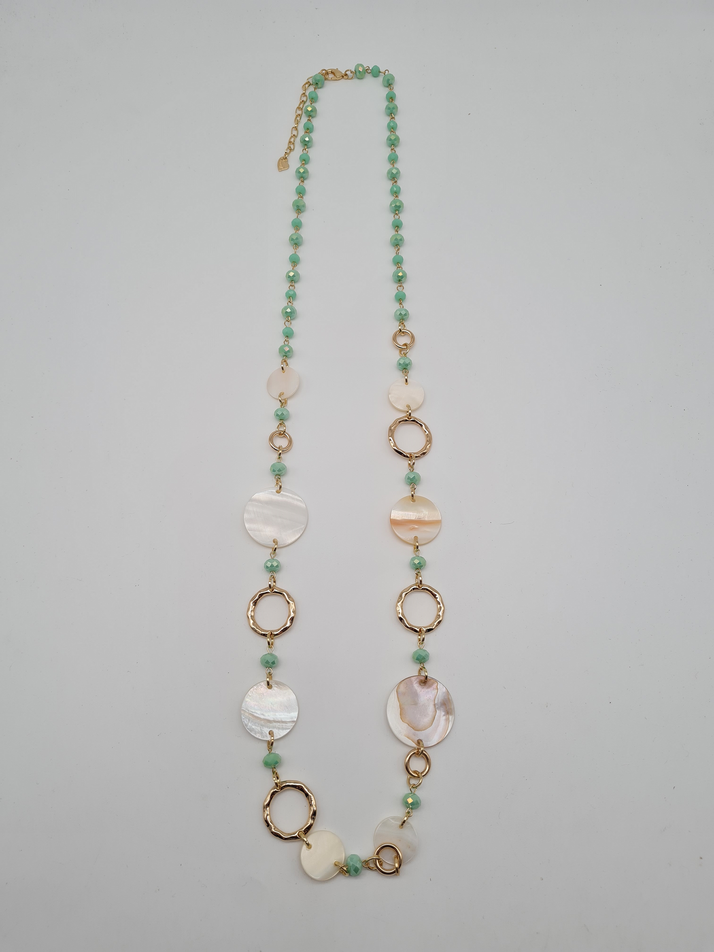 Sweet7 Halskette Langkette Boho-Look Mintgrün mit Muschel-Highlights