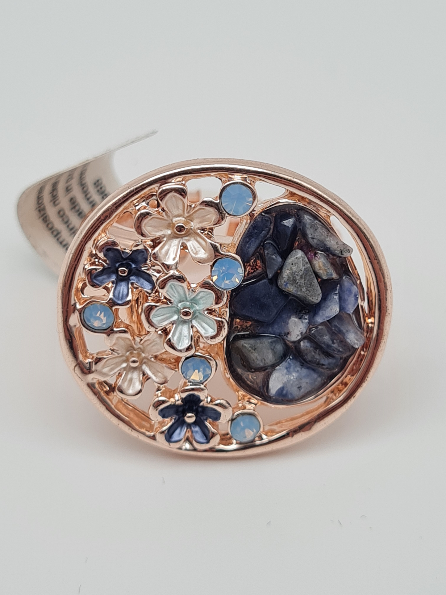 Amorino Ring, Elastischer Ring mit Emailliertem Volant, Blumen und Naturstein