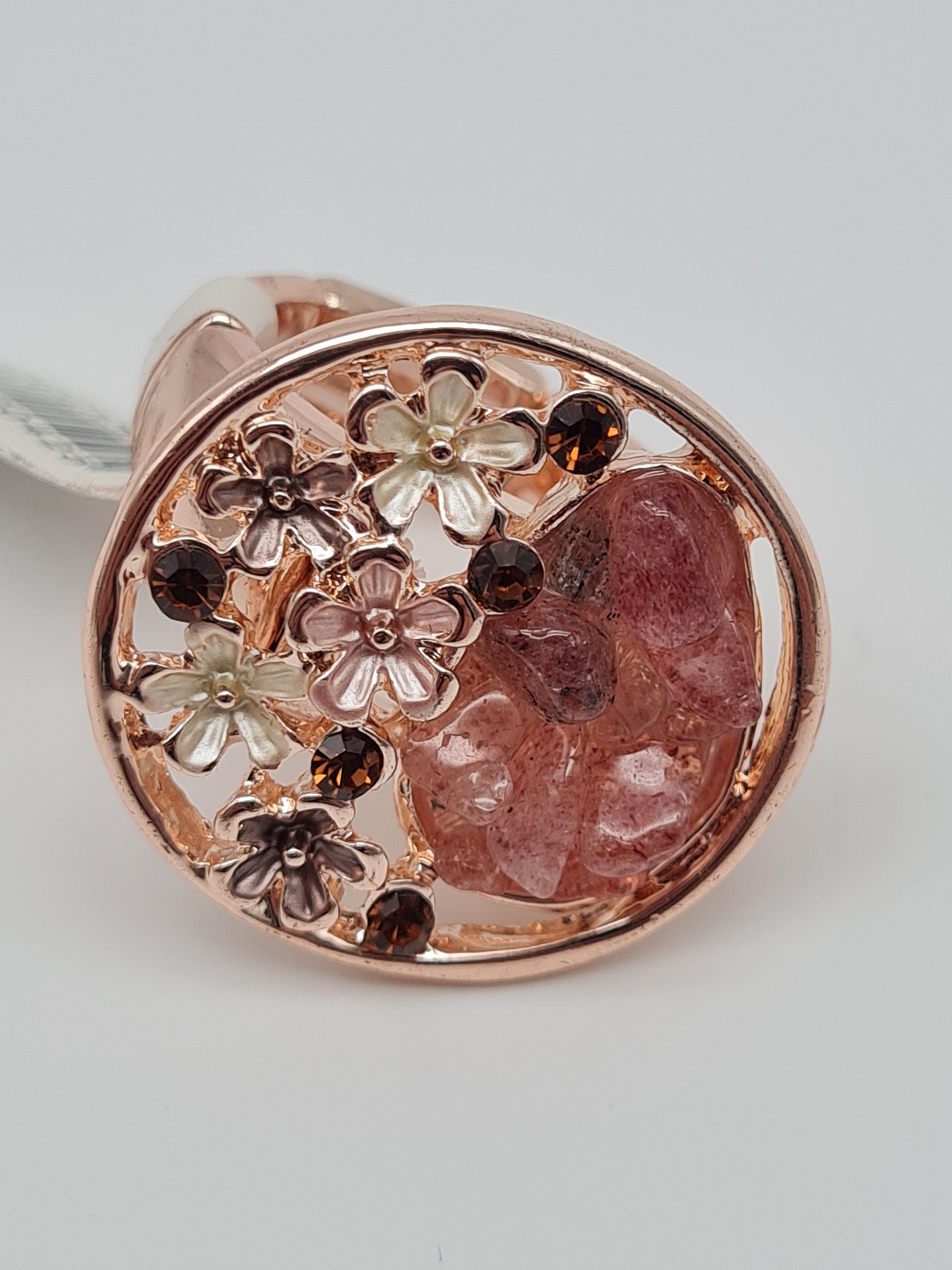 Amorino Ring, Elastischer Ring mit Emailliertem Volant, Blumen und Naturstein