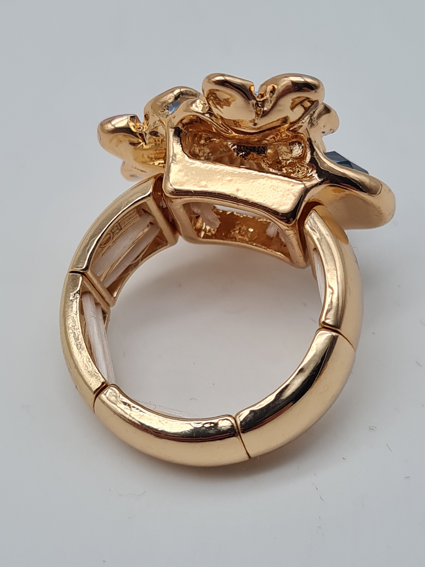Amorino Ring, Elastischer Ring mit Emailliertem Volant, Blue and Pink Flowers