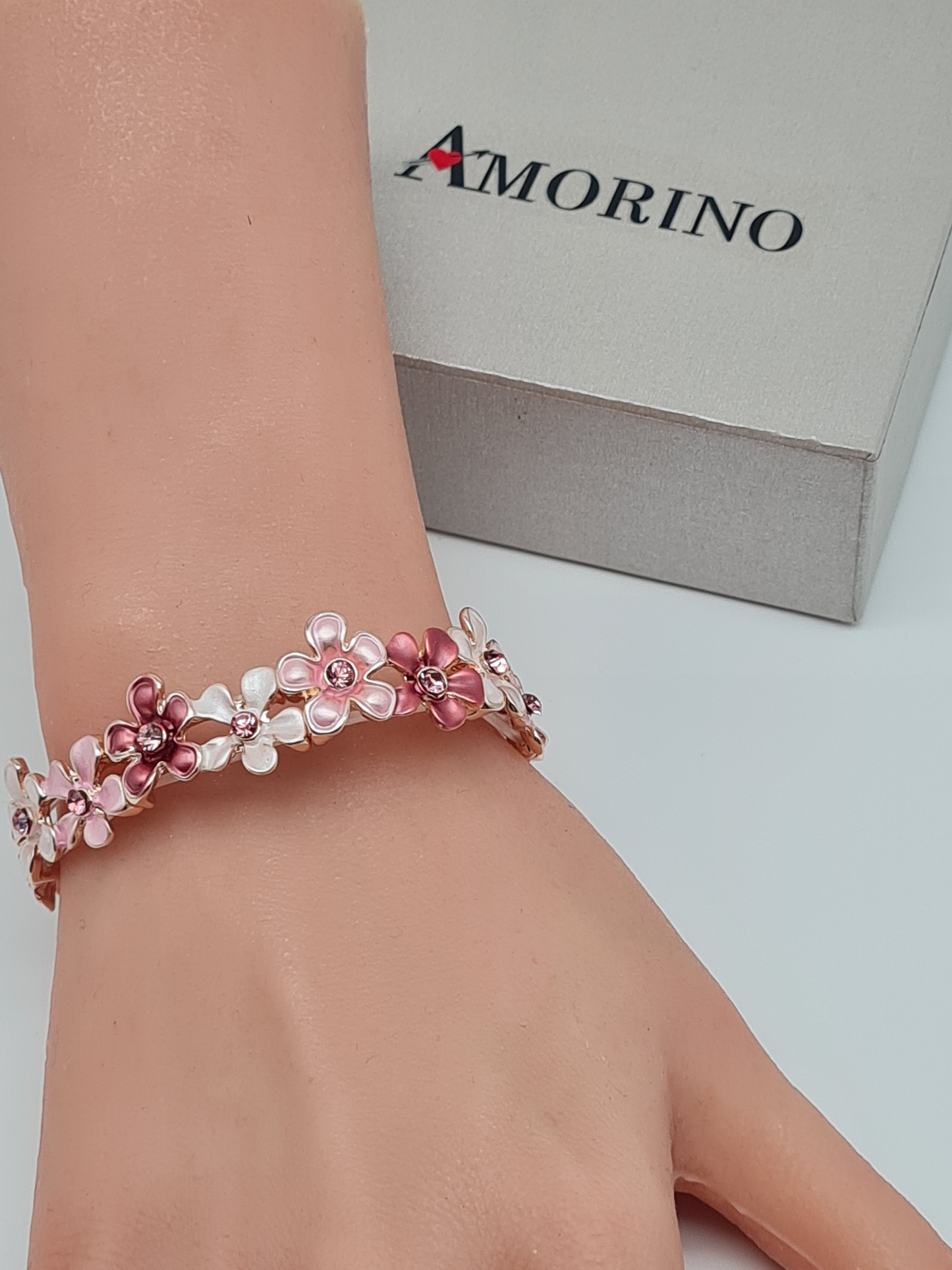 Amorino Armband, Elastisches Armband blumenmotiv, Kaffeeflowers und Pink-Daisy´s
