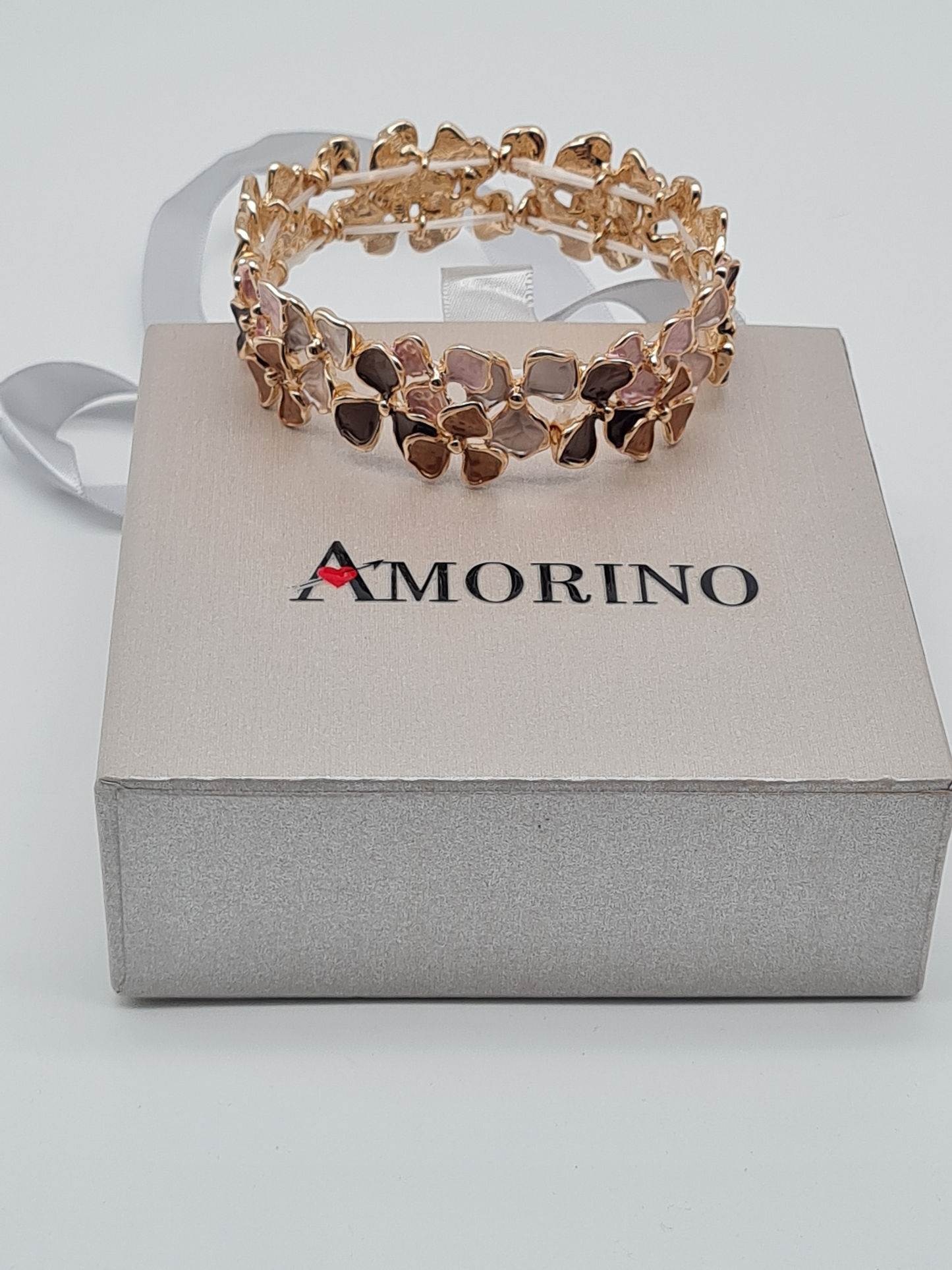 Amorino Armband, Elastisches Armband blumenmotiv, Kaffeeflowers und Pink-Daisy´s