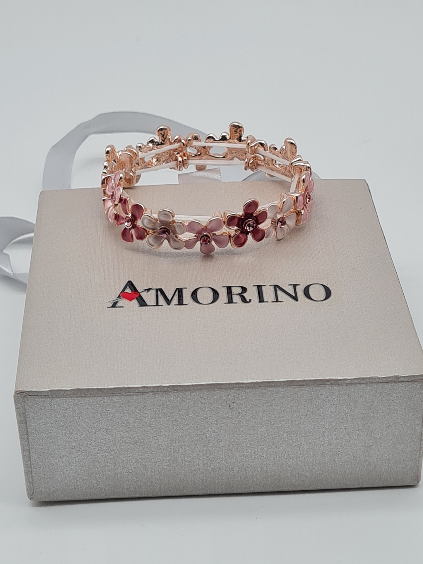 Amorino Armband, Elastisches Armband blumenmotiv, Kaffeeflowers und Pink-Daisy´s