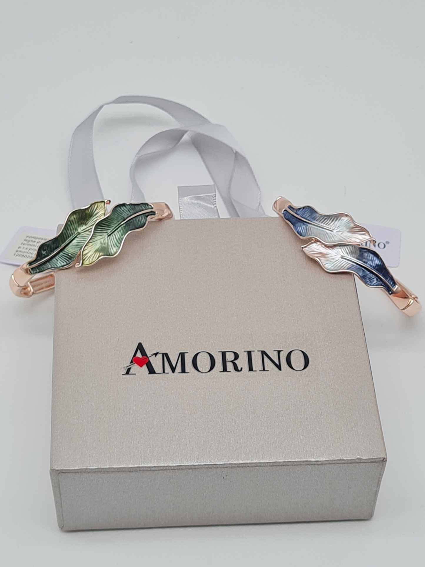 Amorino Armband, elastisches Armband mit Emaillierte Blätter in Grün und Blau
