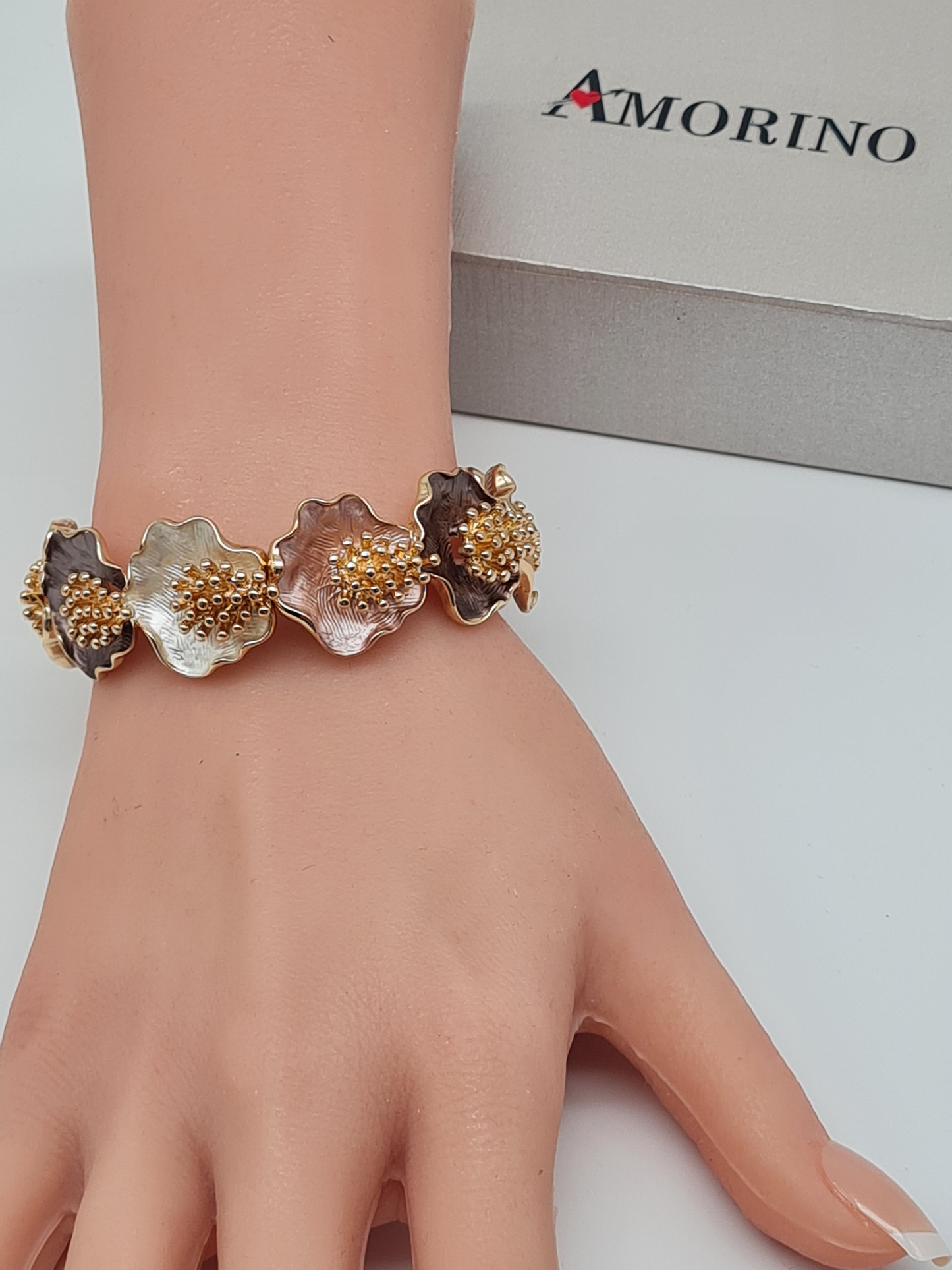 Amorino Armband, elastisch Anemone Blüten in Lilatöne