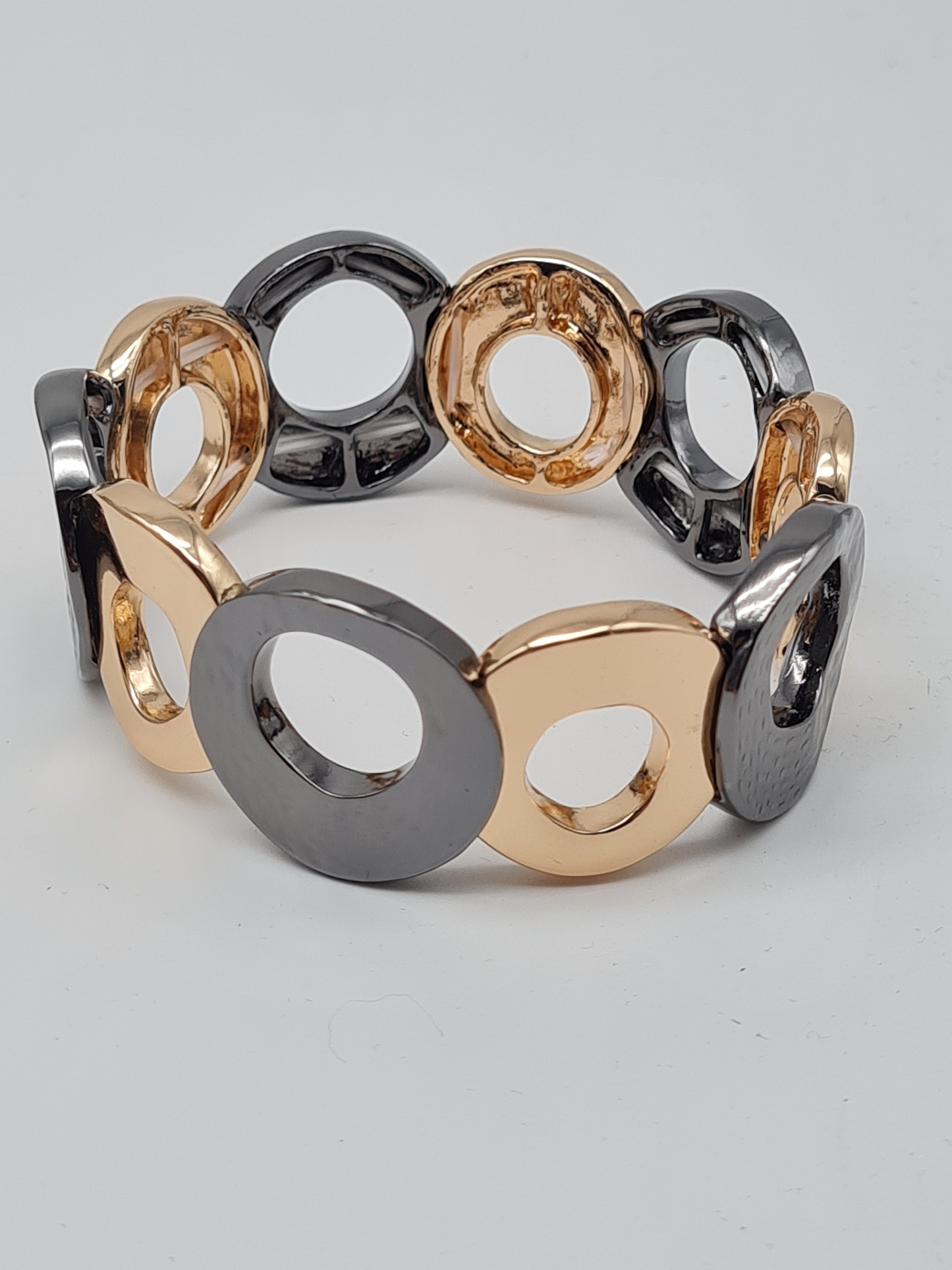 Amorino Armband, elastisches Zweifarbig Satiniert und Glänzend, Gun Metal-Silber oder Goldfarben