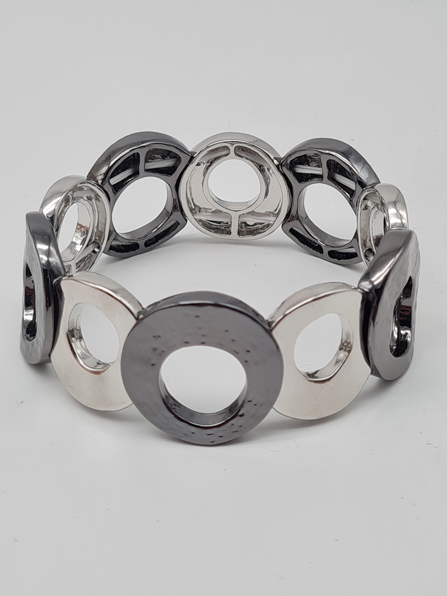 Amorino Armband, elastisches Zweifarbig Satiniert und Glänzend, Gun Metal-Silber oder Goldfarben