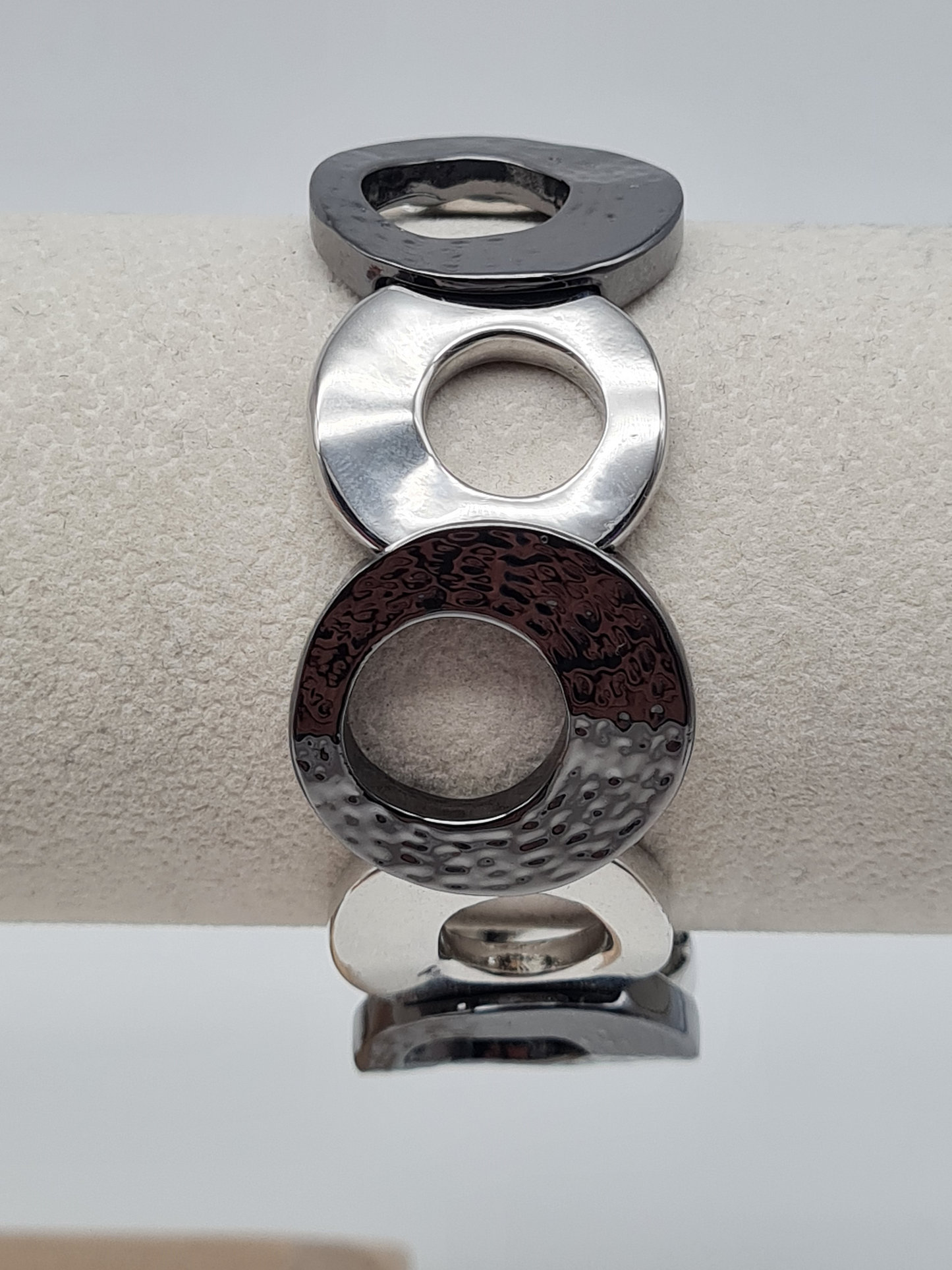 Amorino Armband, elastisches Zweifarbig Satiniert und Glänzend, Gun Metal-Silber oder Goldfarben