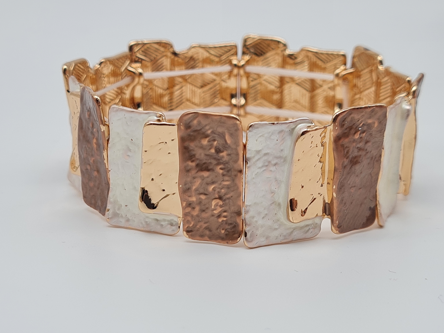 Amorino Armband, elastisch rechteckige Elemente in Braun und Goldtöne