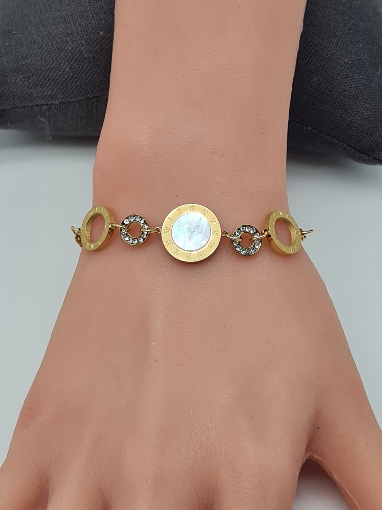 Cosmos Armband Rundes Perlmutt-Medaillon-Armband – Edelstahl
