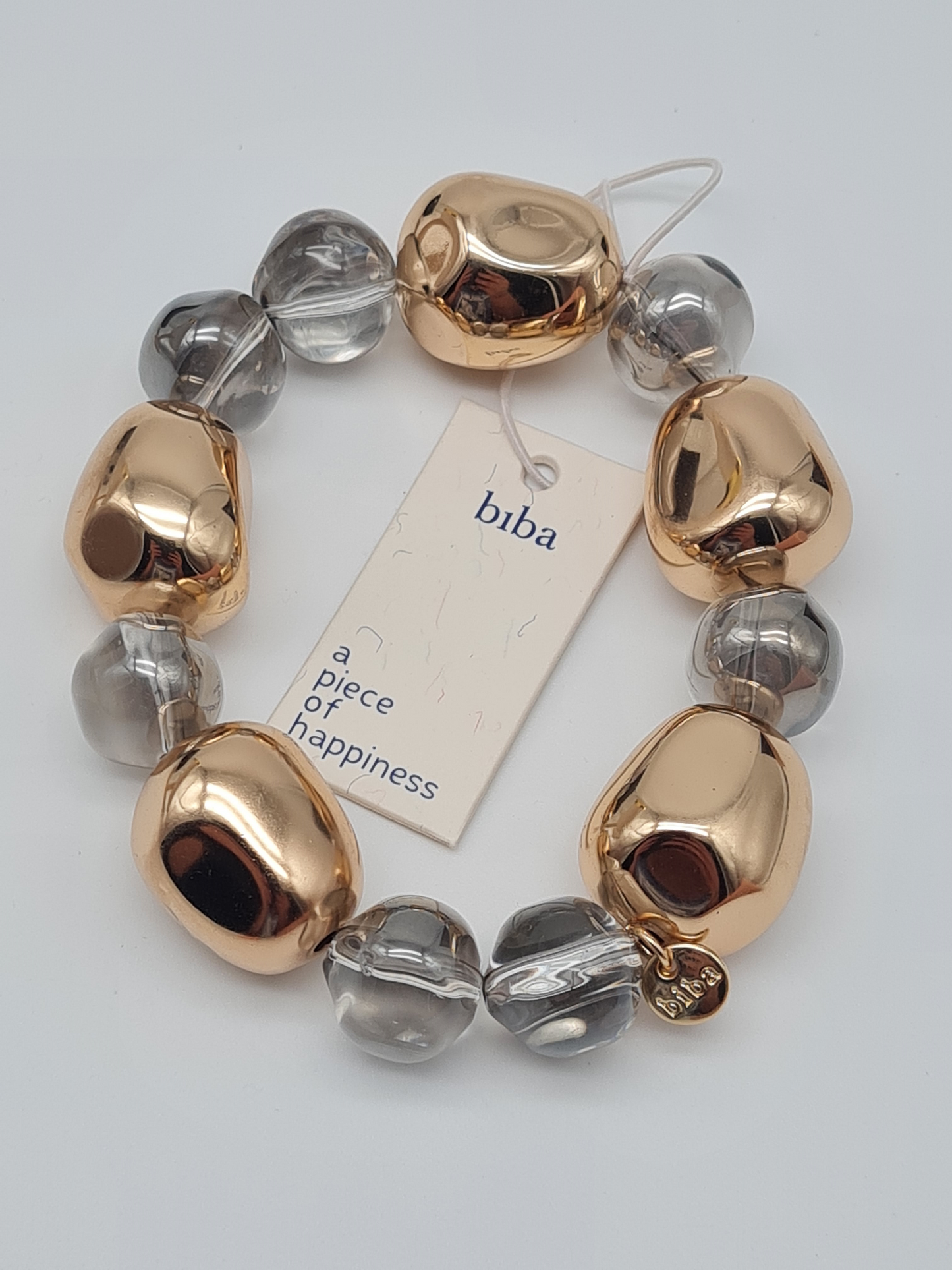 Biba Perlenarmband, mit Goldfarbene und Grau Transparente Organische Perlen
